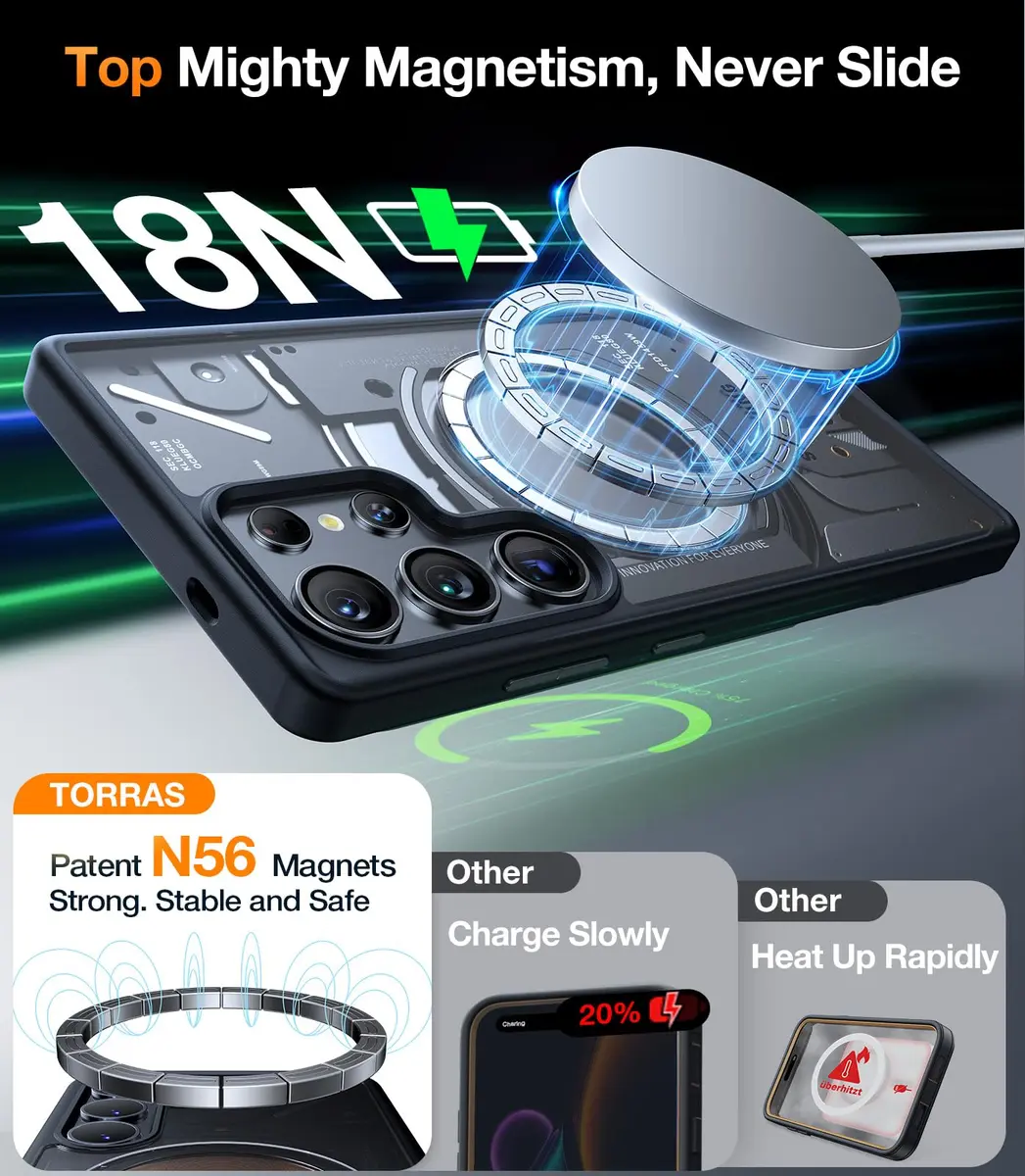TORRAS Magnetic Case for Samsung Galaxy S25 Ultra, 18N Mighty MagSafe Compatible, 4X Military Grade Protection, Black - view 3