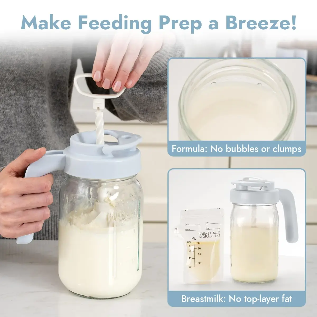 Papablic 32oz Formula Mixing Pitcher Lid with Handle & Spout | BPA-Free, Leakproof, Dishwasher Safe - view 2