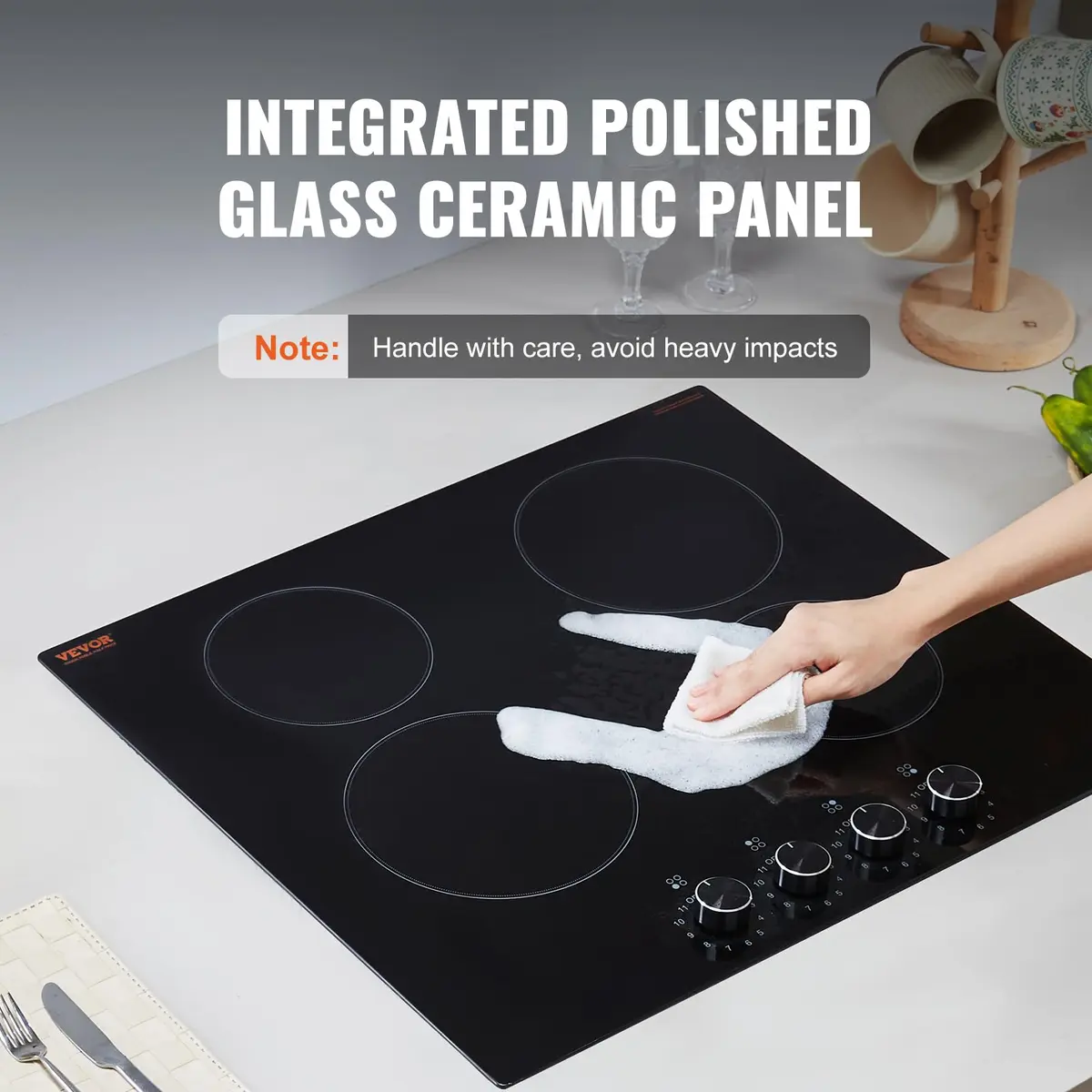 VEVOR 24-inch 4-Burner Radiant Cooktop 6000W 220V | Built-In Electric Stove Top with Glass Panel - view 4