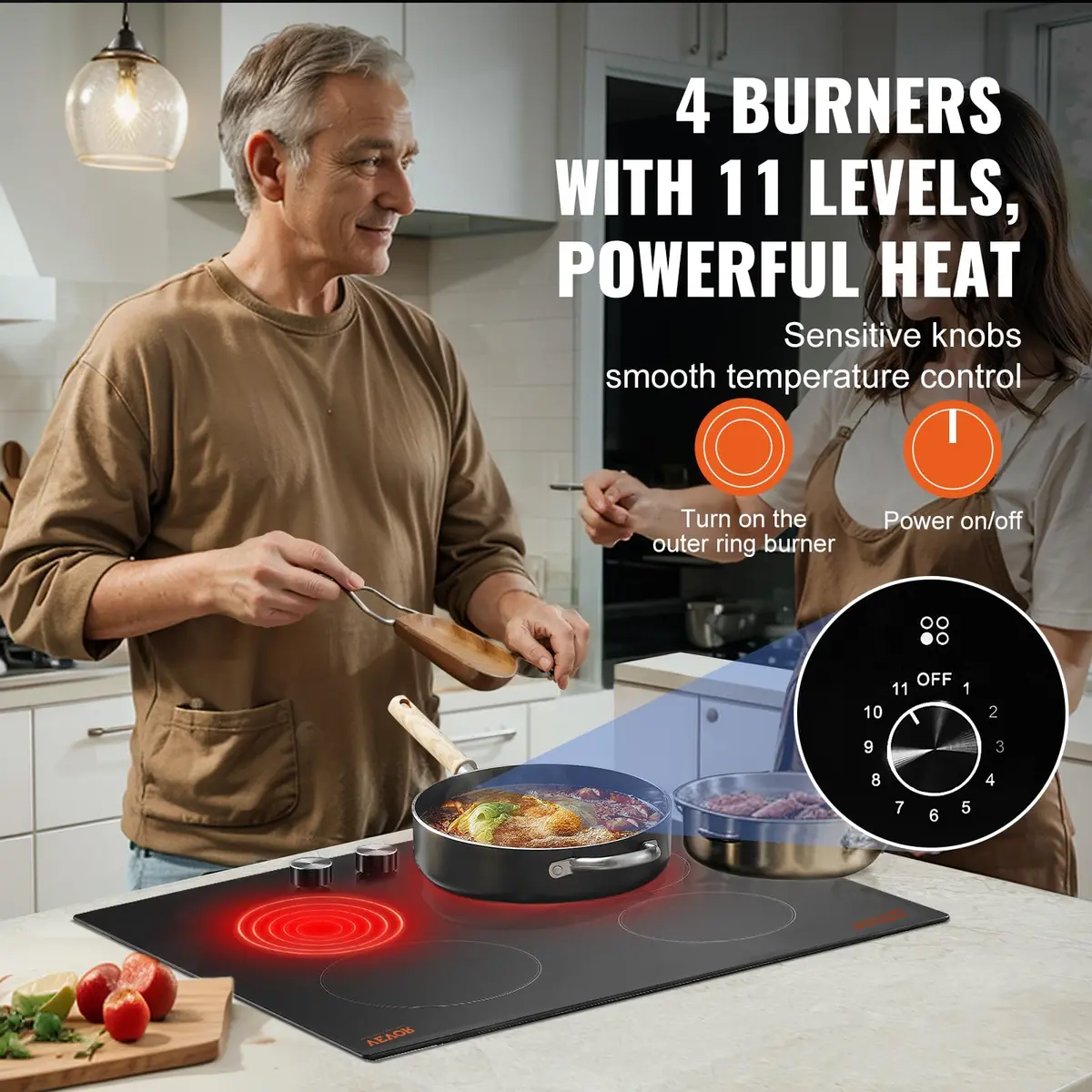 VEVOR 24-inch 4-Burner Radiant Cooktop 6000W 220V | Built-In Electric Stove Top with Glass Panel - view 6