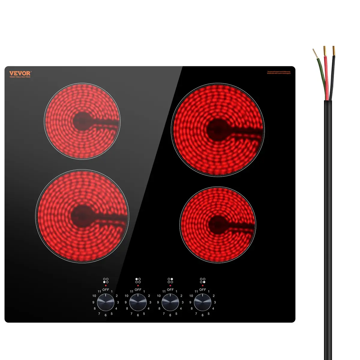 VEVOR 24-inch 4-Burner Radiant Cooktop 6000W 220V | Built-In Electric Stove Top with Glass Panel - main product image