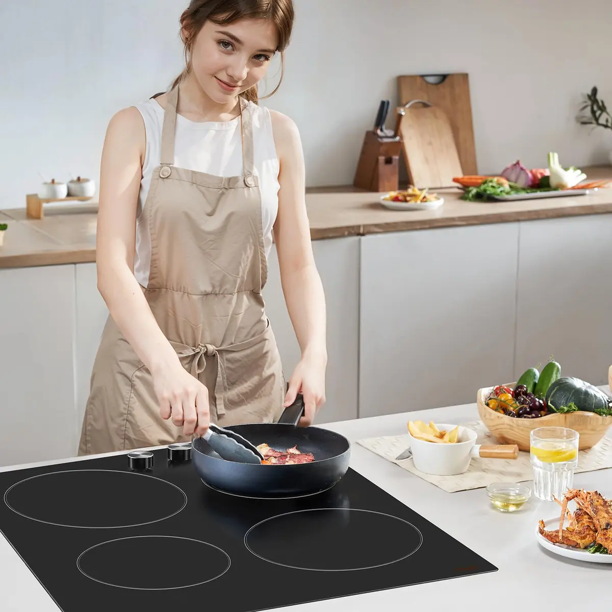 VEVOR 24-inch 4-Burner Radiant Cooktop 6000W 220V | Built-In Electric Stove Top with Glass Panel - view 8