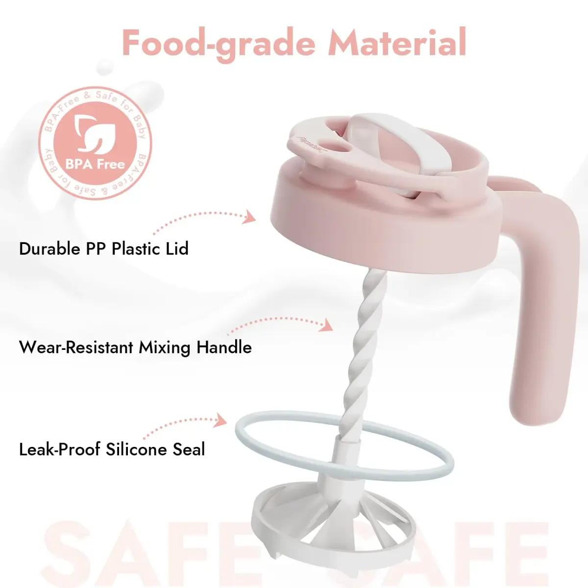 Papablic Pink Formula Mixer Lid for 32oz Wide Mouth Mason Jars | BPA-Free & Leak-Proof Design - view 5