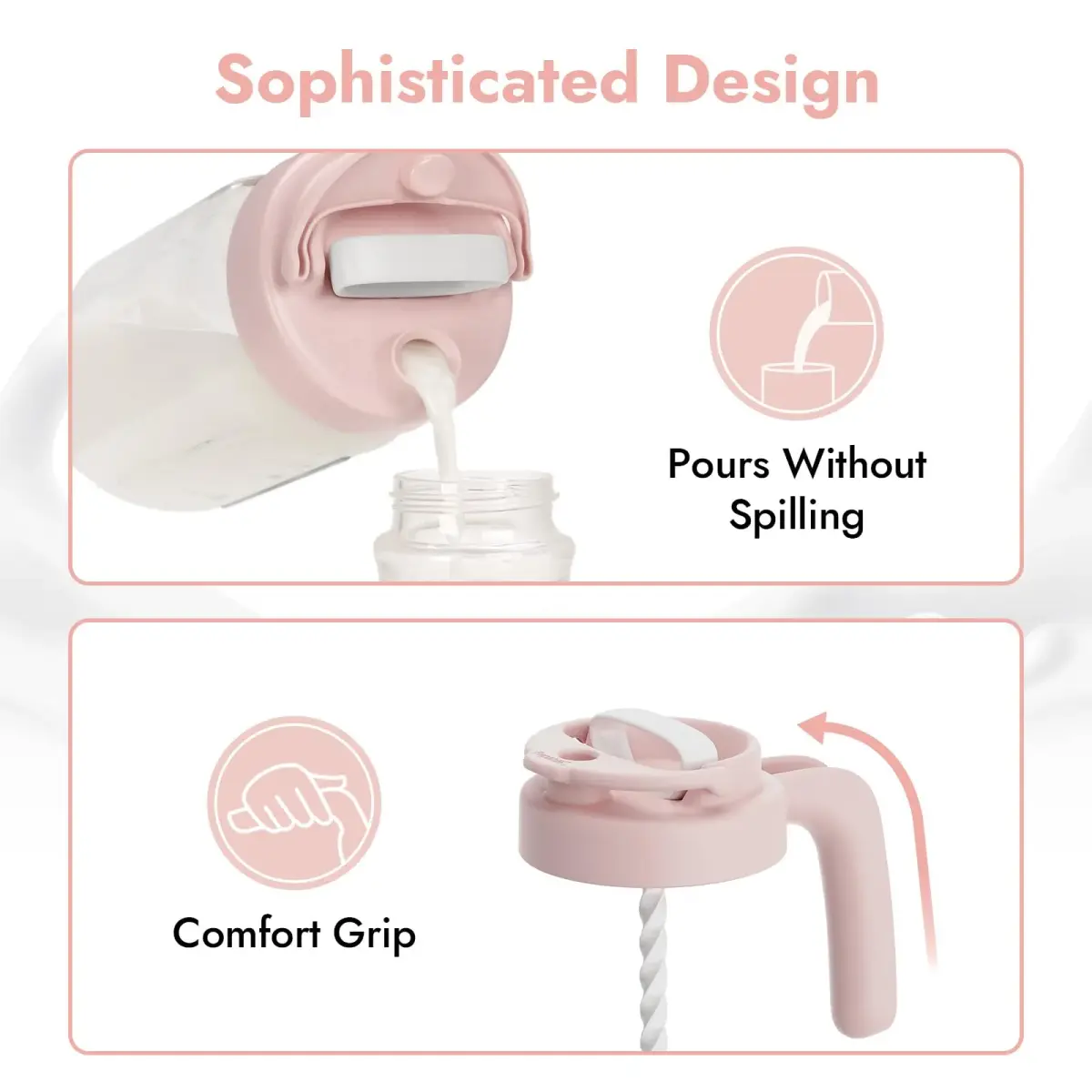 Papablic Pink Formula Mixer Lid for 32oz Wide Mouth Mason Jars | BPA-Free & Leak-Proof Design - view 6