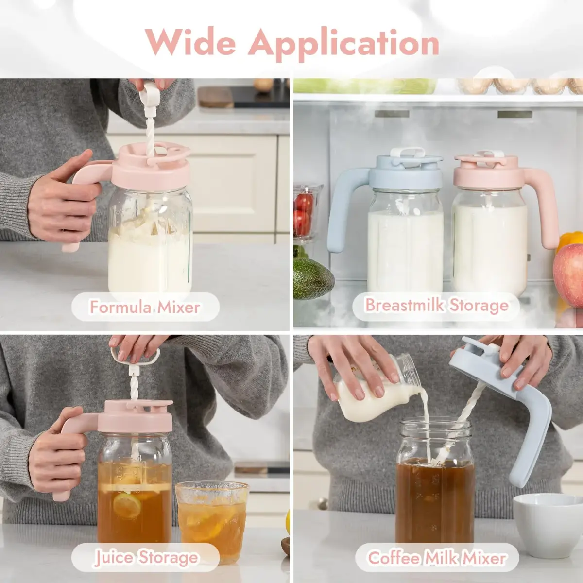 Papablic Pink Formula Mixer Lid for 32oz Wide Mouth Mason Jars | BPA-Free & Leak-Proof Design - view 7