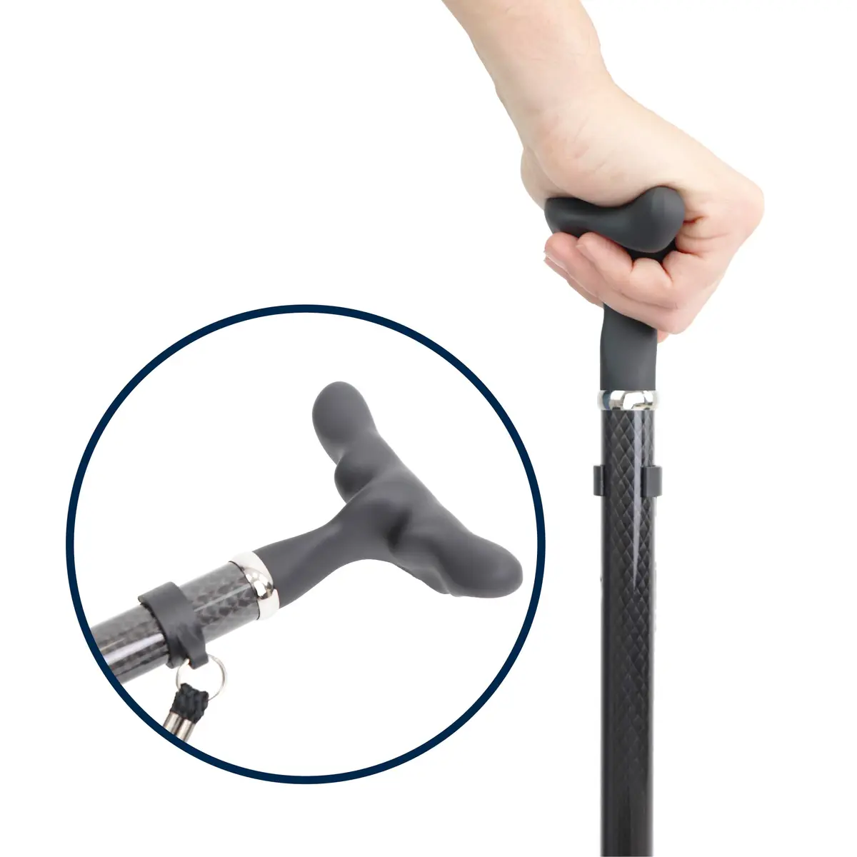 KMINA Folding Cane with Ergonomic Grip, Carbon Fiber, Adjustable, Black | Lightweight & Supportive for Daily Use - view 4