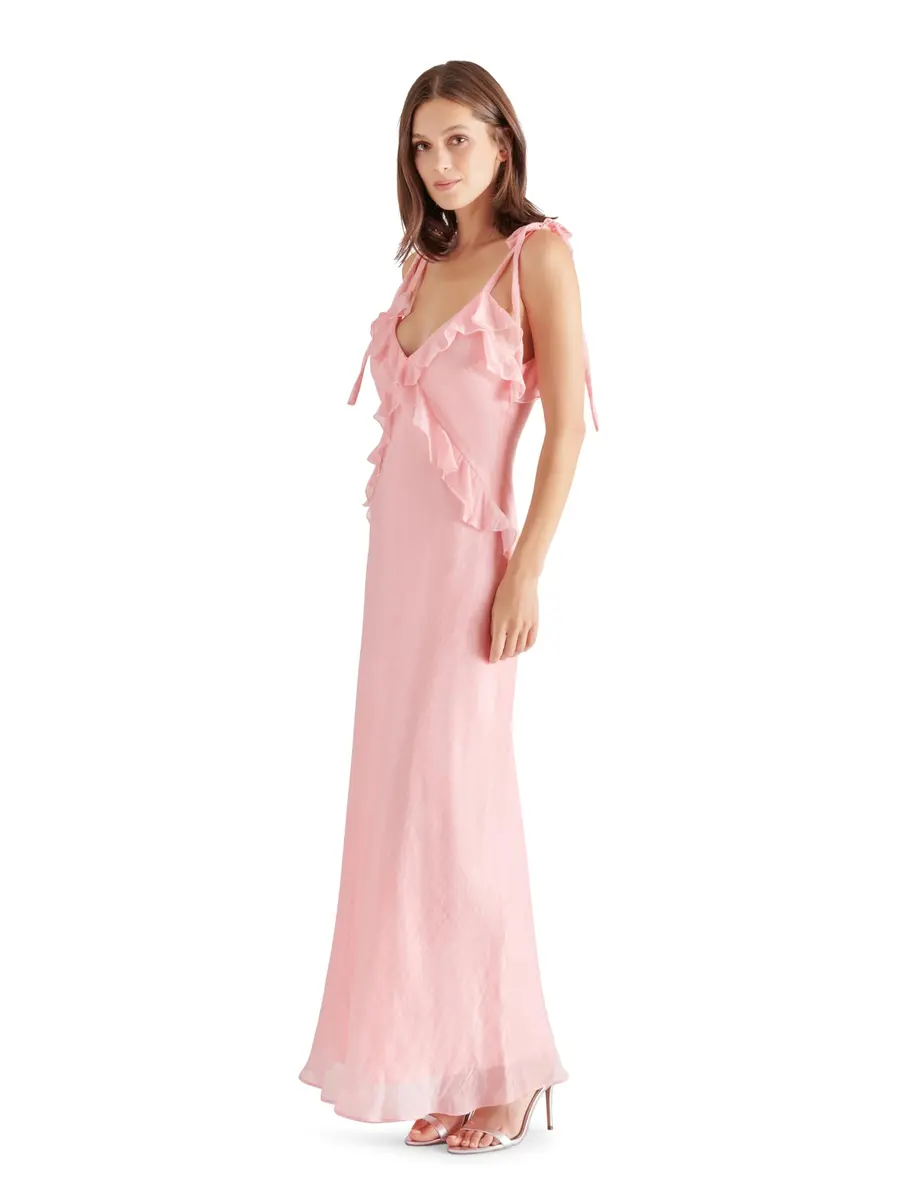 Steve Madden Adalina Dress, Pink Quartz, Large | V-Neck Maxi with Ruffle Detail - main product image