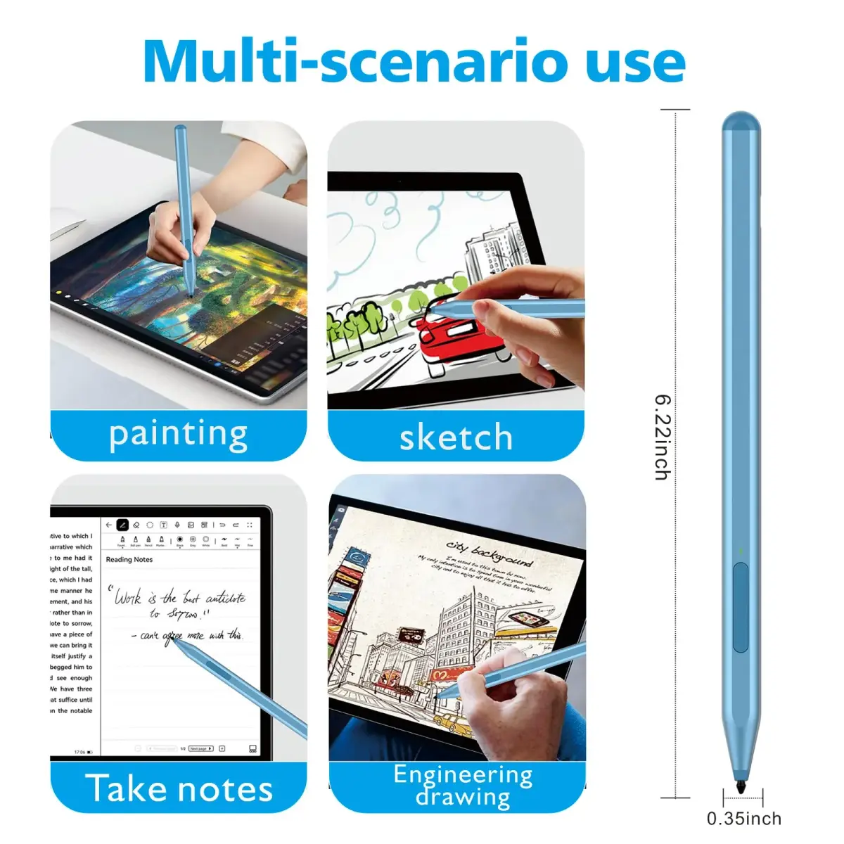 Milikilo Stylus Pen for Microsoft Surface Pro/Go/Laptop/Studio/Book with Eraser, Palm Rejection, Tilt, 1024 Pressure, Blue - view 7