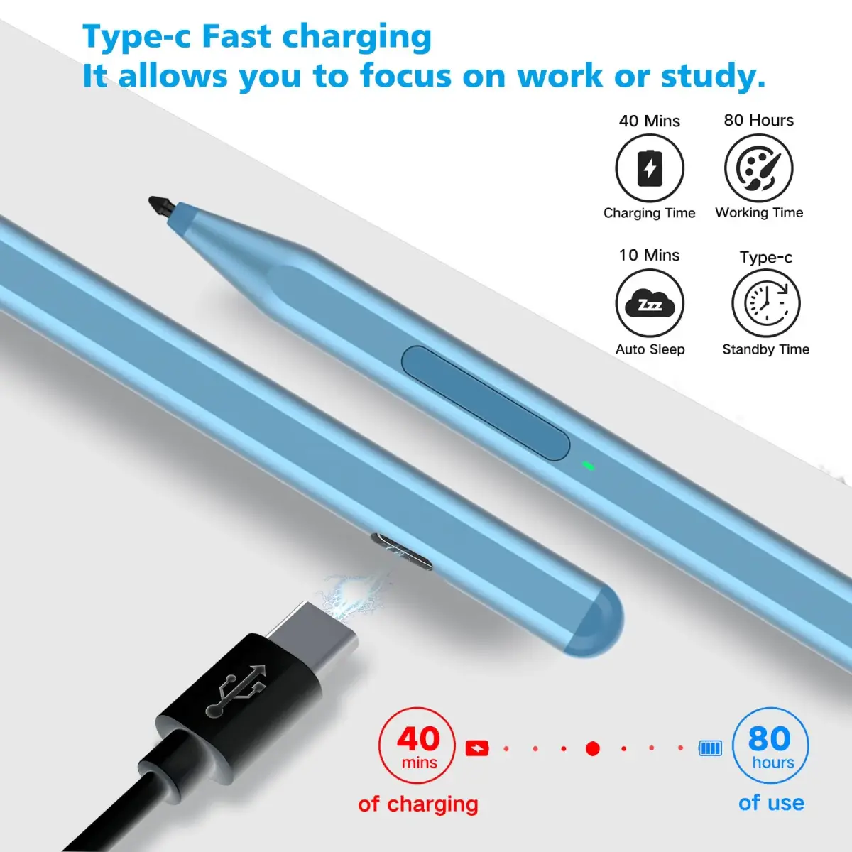 Milikilo Stylus Pen for Microsoft Surface Pro/Go/Laptop/Studio/Book with Eraser, Palm Rejection, Tilt, 1024 Pressure, Blue - view 4