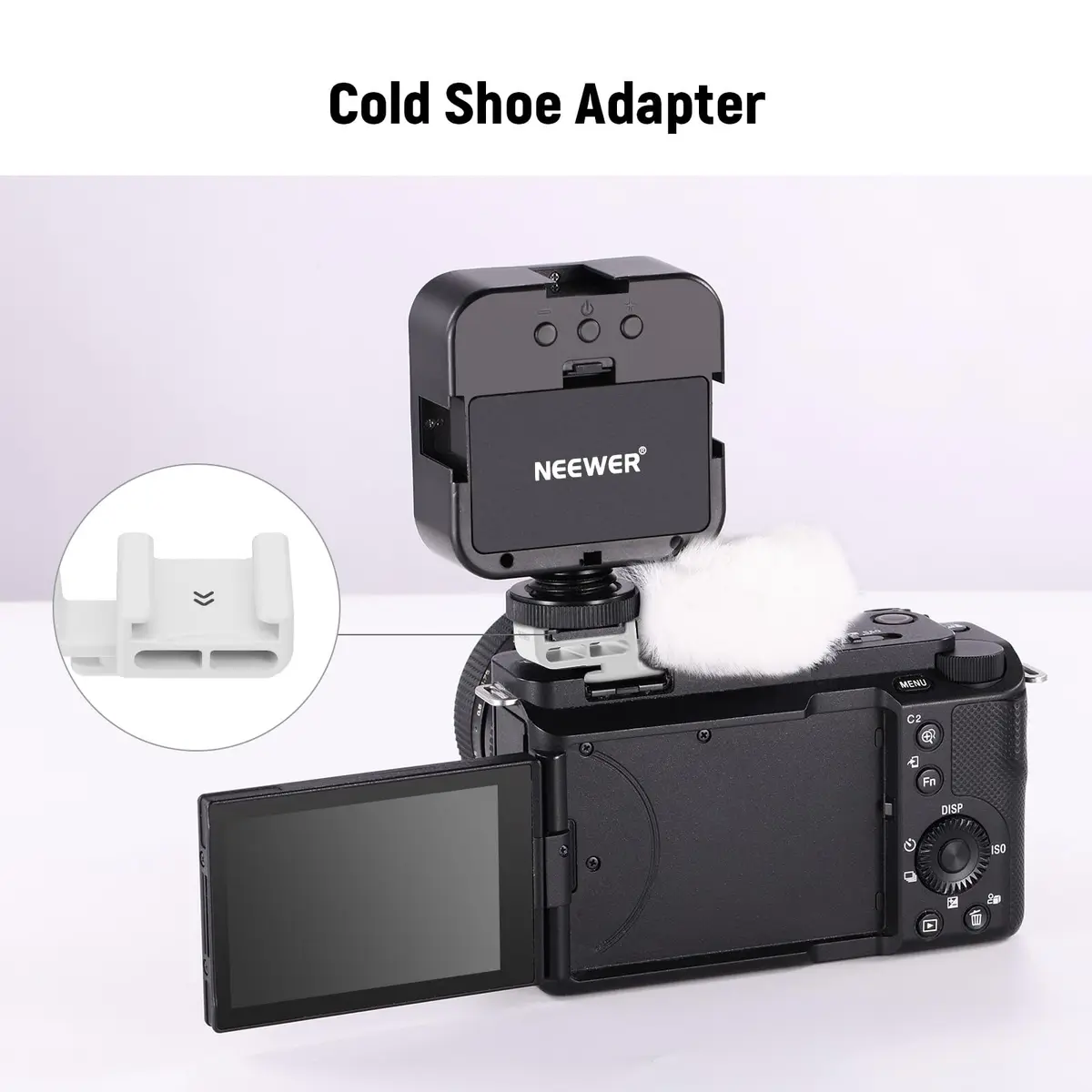 Neewer White Cold Shoe Wind Muff for Sony ZV Cameras | Microphone Furry Windscreen with Cold Shoe Mount Adapter Accessory (CA133) - view 5