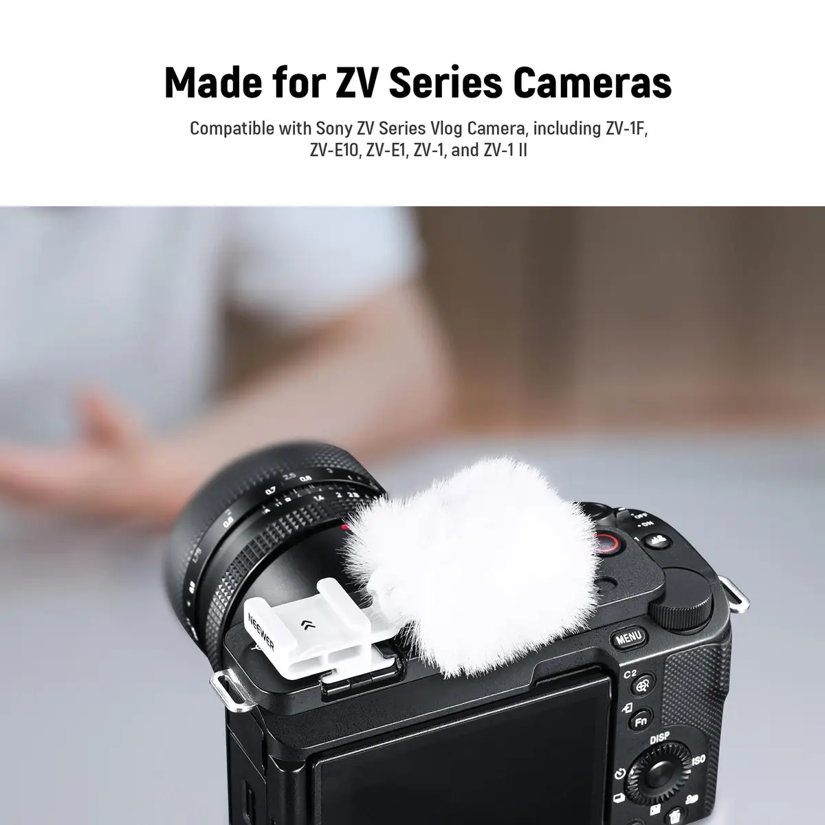 Neewer White Cold Shoe Wind Muff for Sony ZV Cameras | Microphone Furry Windscreen with Cold Shoe Mount Adapter Accessory (CA133) - view 2