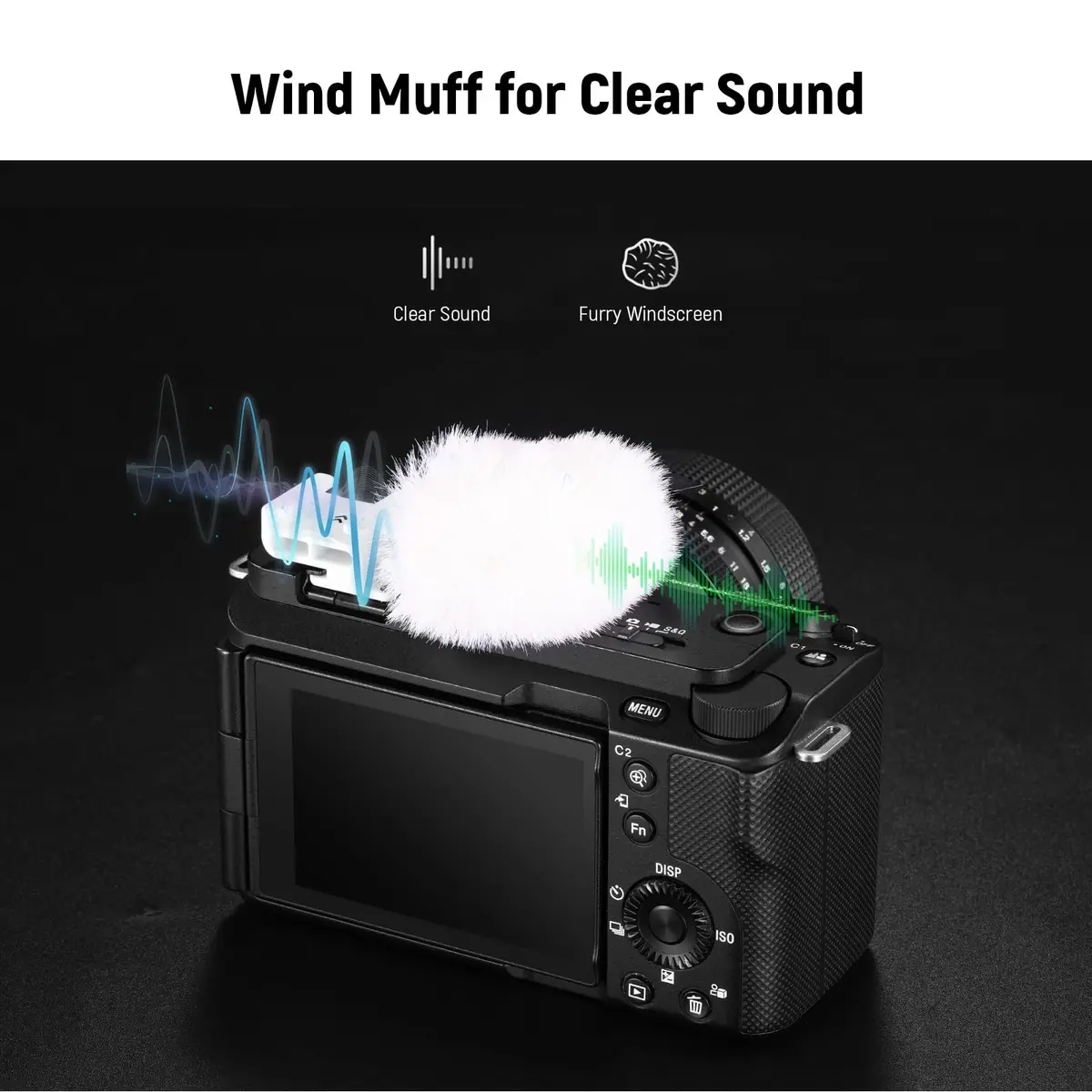 Neewer White Cold Shoe Wind Muff for Sony ZV Cameras | Microphone Furry Windscreen with Cold Shoe Mount Adapter Accessory (CA133) - view 4