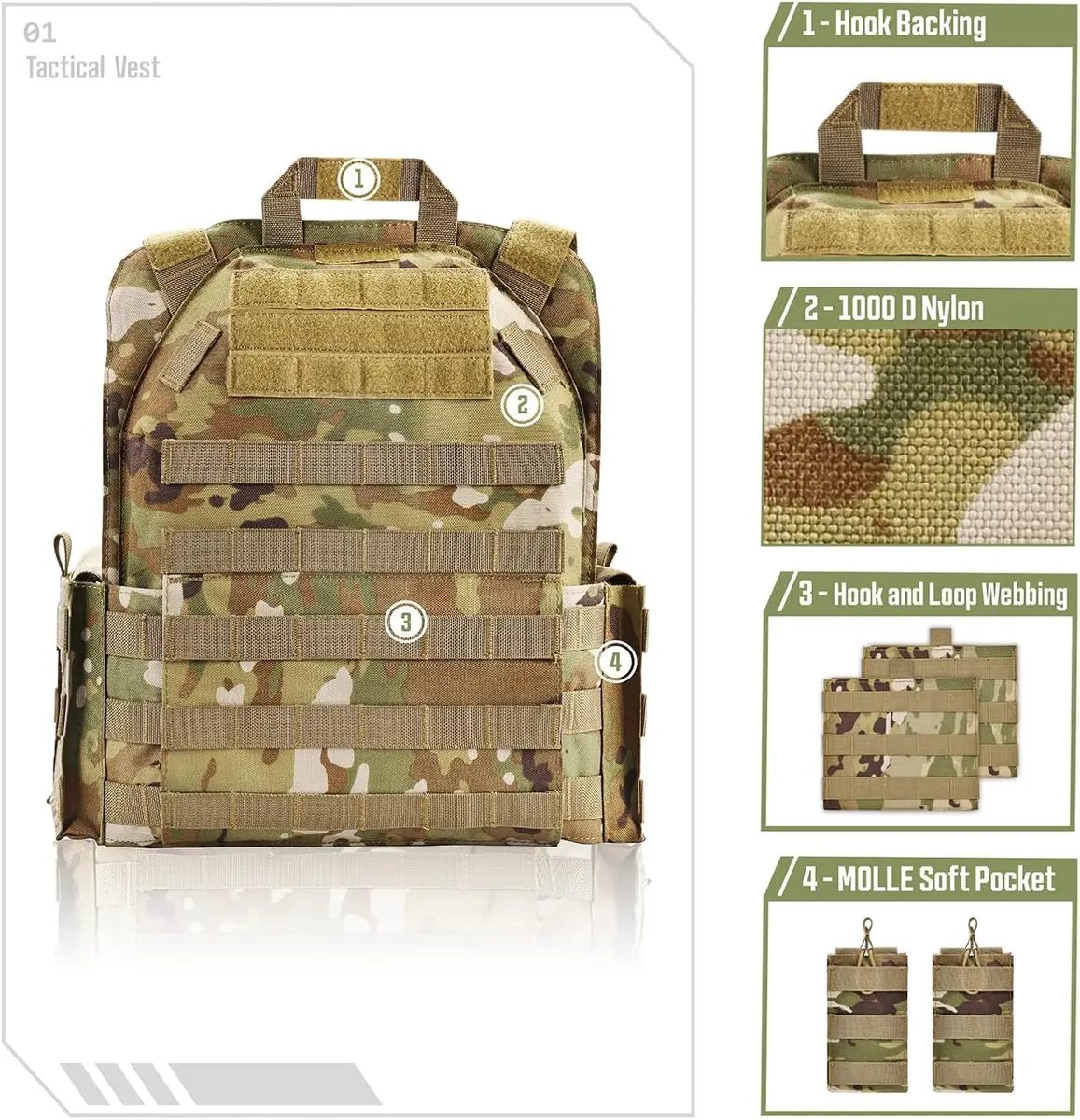 GFIRE Tactical Vest Ultra Nir Camo | Lightweight 3D Breathable Vest for Training - view 7