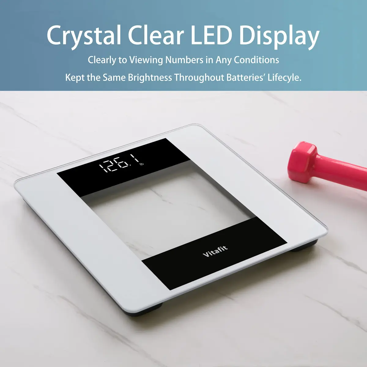 Vitafit Digital Body Weight Scale 180kg (400lb) | High Accuracy with White LED & Step-On - view 4