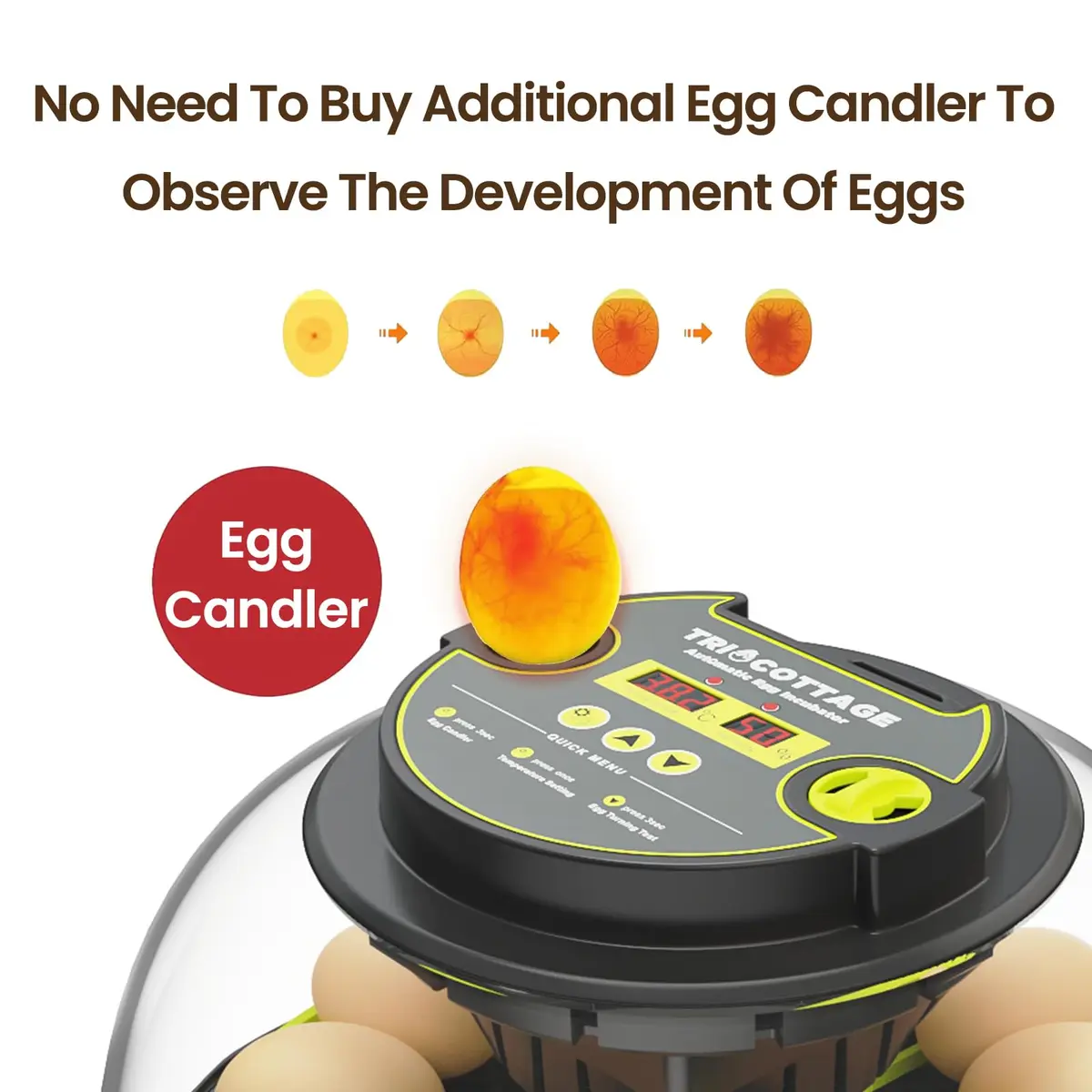 TRIOCOTTAGE 12 Egg Incubator with Automatic Turning & Humidity Control, 7.5"x7.5"x6.6" | Lab Supply for Hatching - view 5