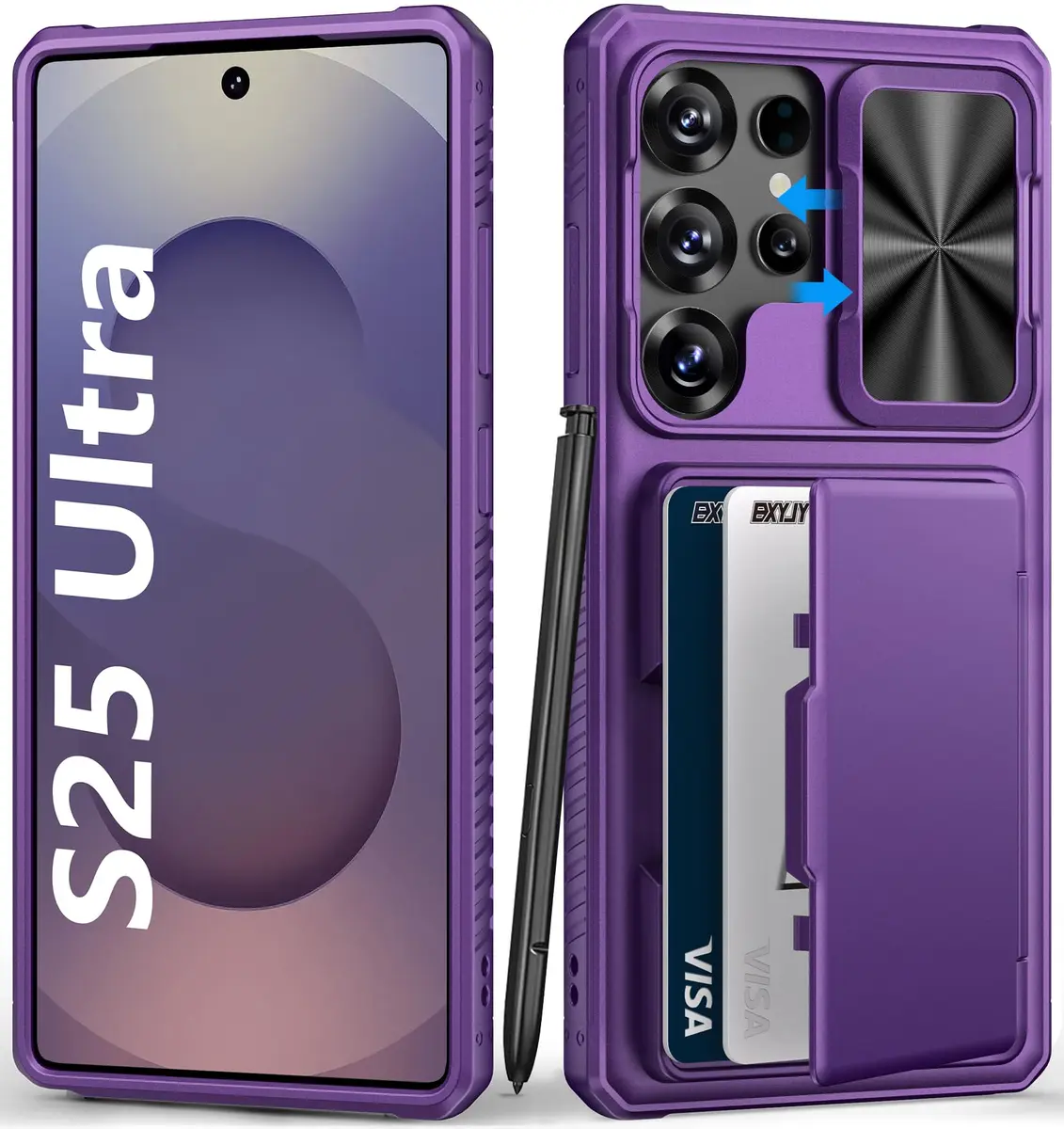 BXYJY Samsung Galaxy S25 Ultra Wallet Case with Card Holder, Purple | Military Drop & RFID Protection - main product image