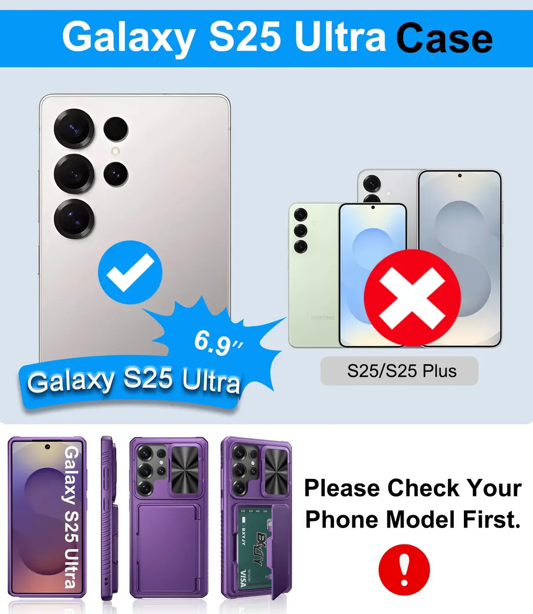 BXYJY Samsung Galaxy S25 Ultra Wallet Case with Card Holder, Purple | Military Drop & RFID Protection - view 2