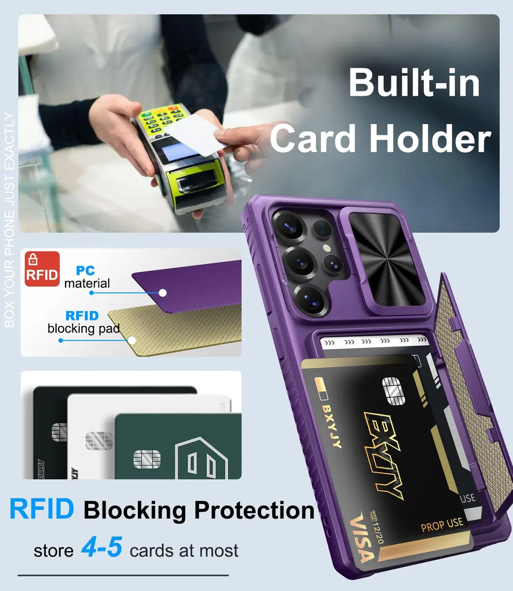 BXYJY Samsung Galaxy S25 Ultra Wallet Case with Card Holder, Purple | Military Drop & RFID Protection - view 3