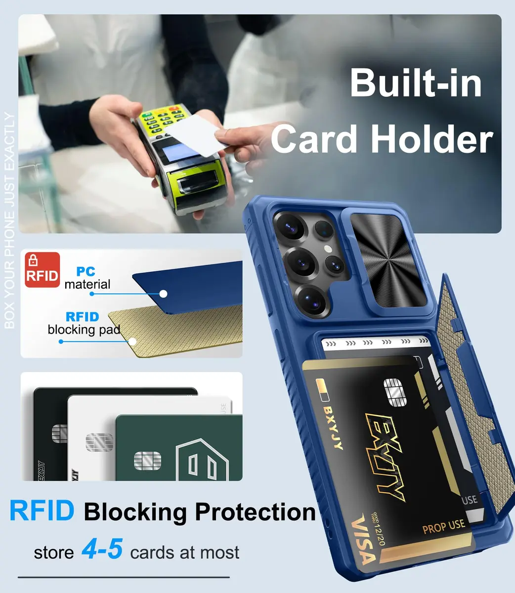BXYJY Samsung Galaxy S25 Ultra Wallet Case with Card Holder & Camera Cover | Military Drop Protection - view 3