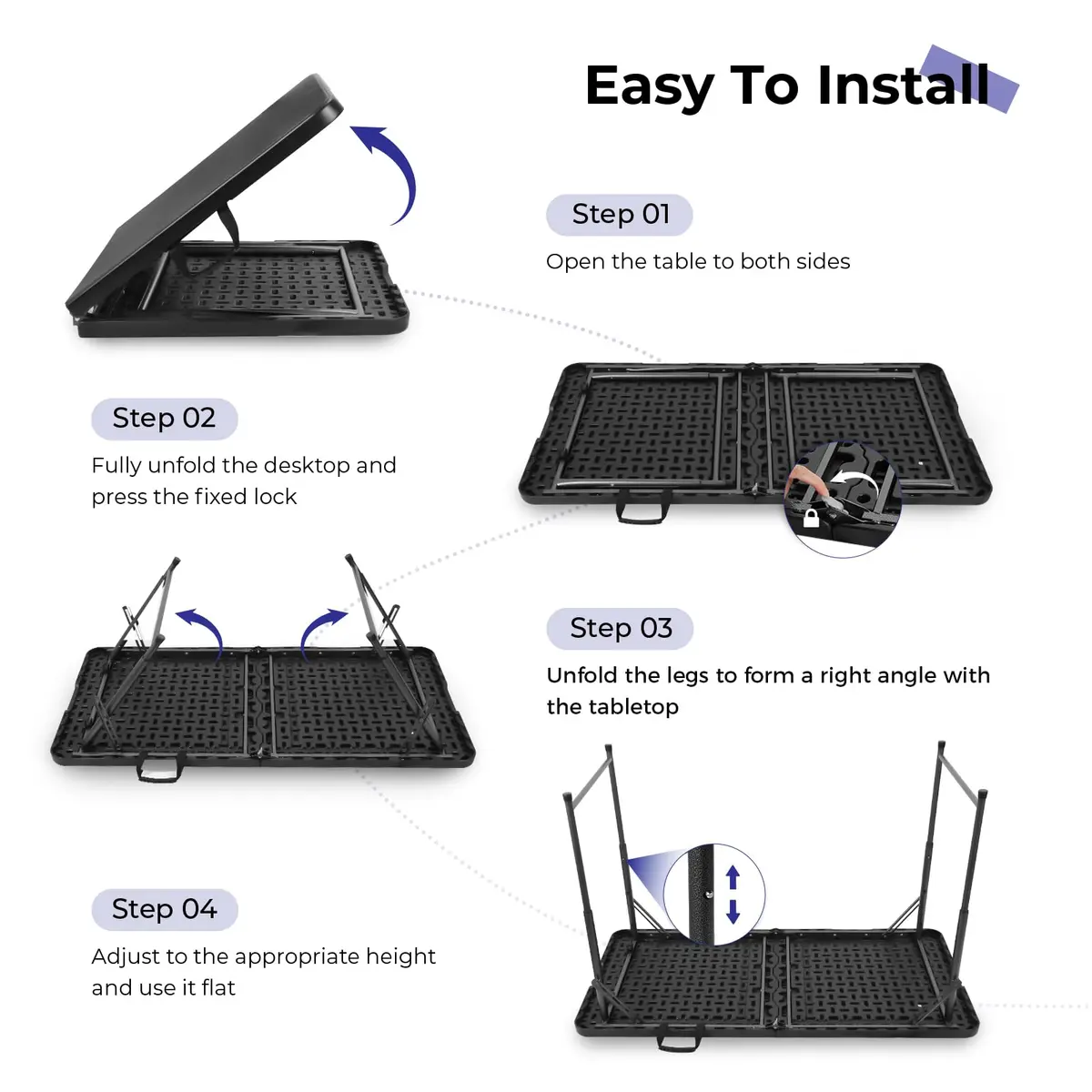 Byliable Folding Table 4 Foot | Heavy Duty Plastic Utility Table, Black, 4ft - view 8