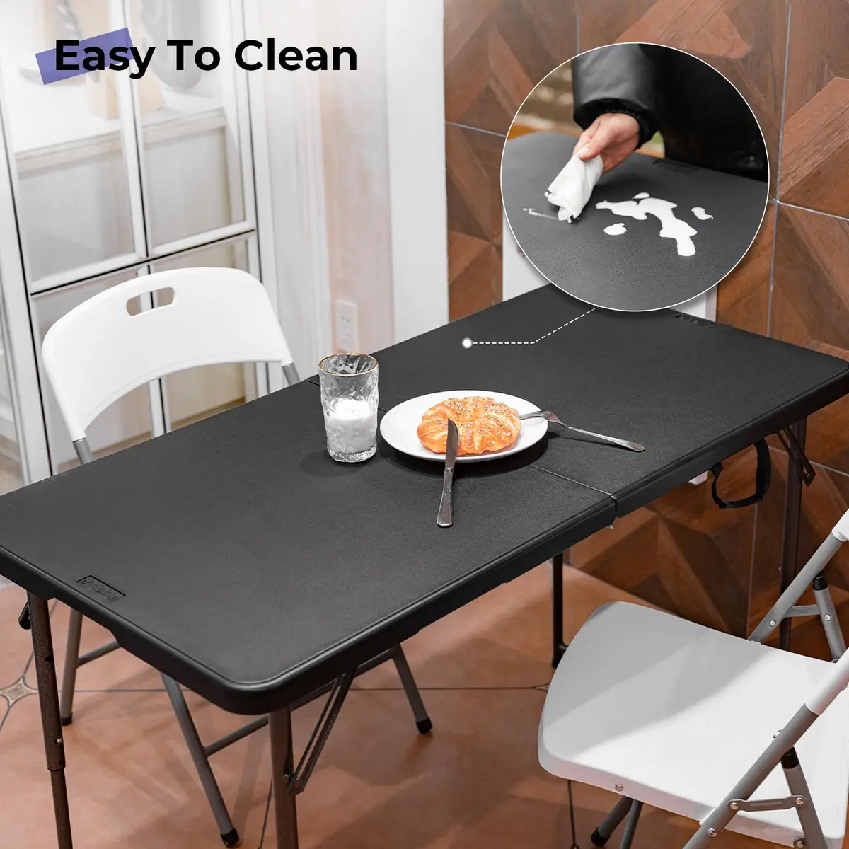 Byliable Folding Table 4 Foot | Heavy Duty Plastic Utility Table, Black, 4ft - view 2