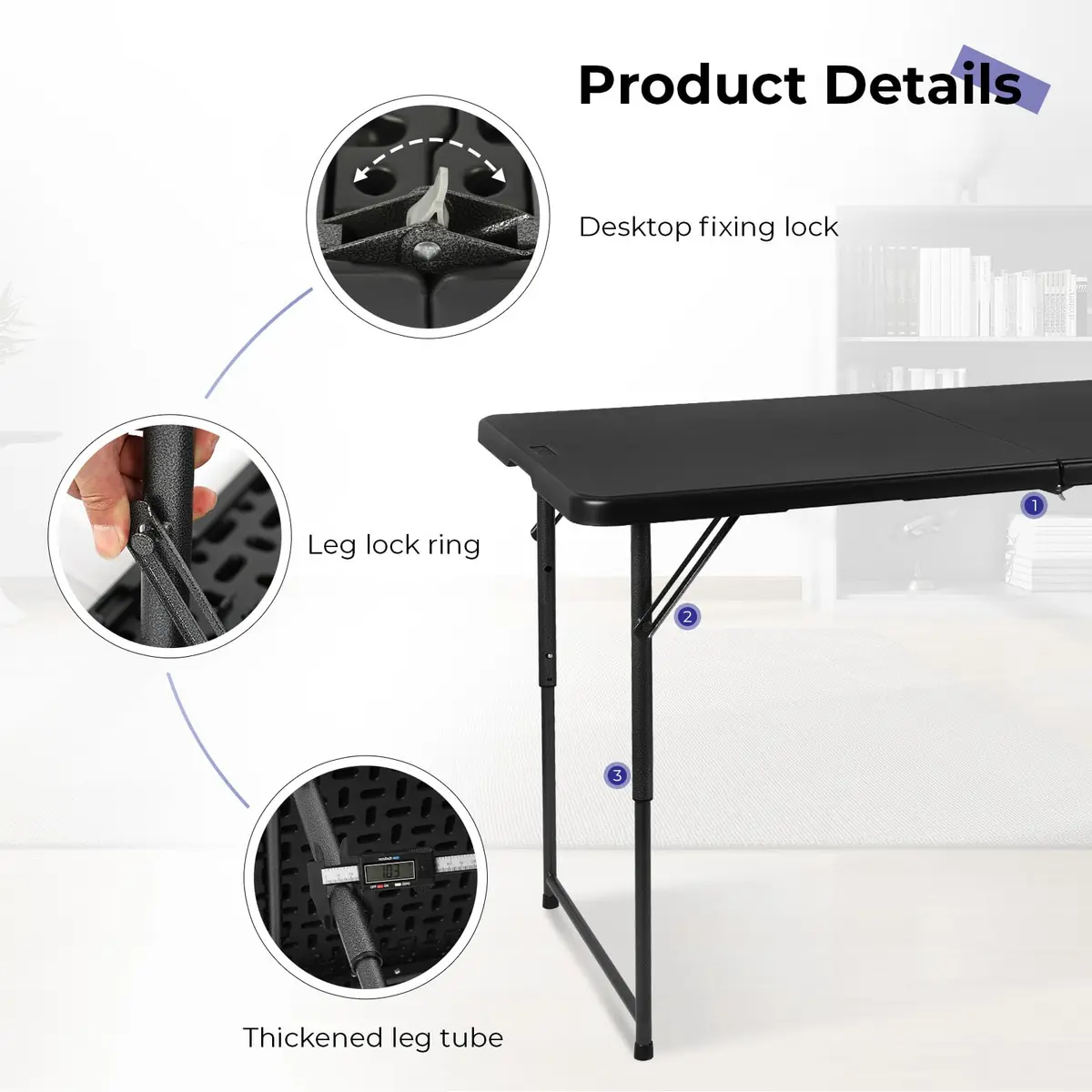 Byliable Folding Table 4 Foot | Heavy Duty Plastic Utility Table, Black, 4ft - view 4
