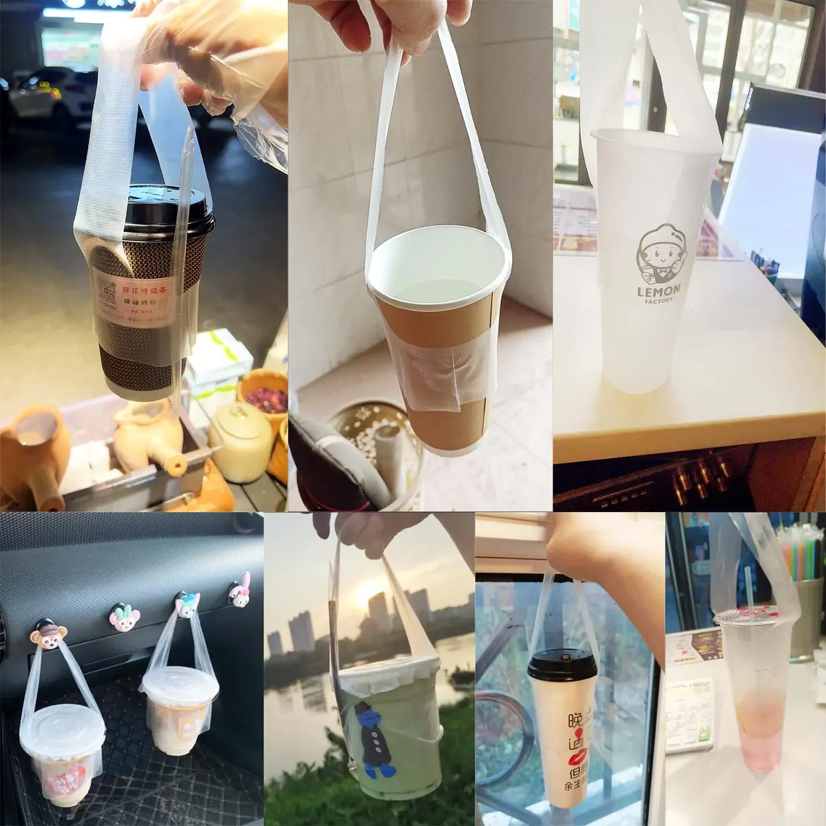 UtySty T-Type Drink Carrier Bags with Handle, 200 Pack, 12x23 cm (4.72x8.27 in) | Disposable PE Bags for Coffee, Milk Tea, Juice - view 6