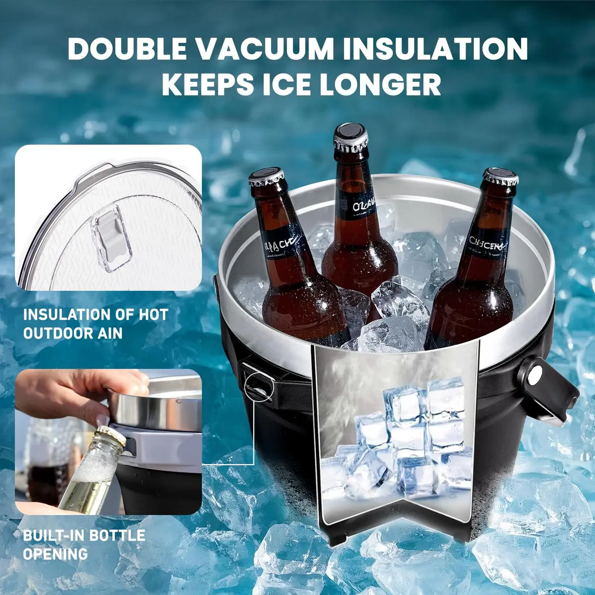 COKTIK 7L Insulated Ice Bucket with Lid | Double Wall Vacuum Stainless Steel Keeps Drinks Cold 24H - view 4