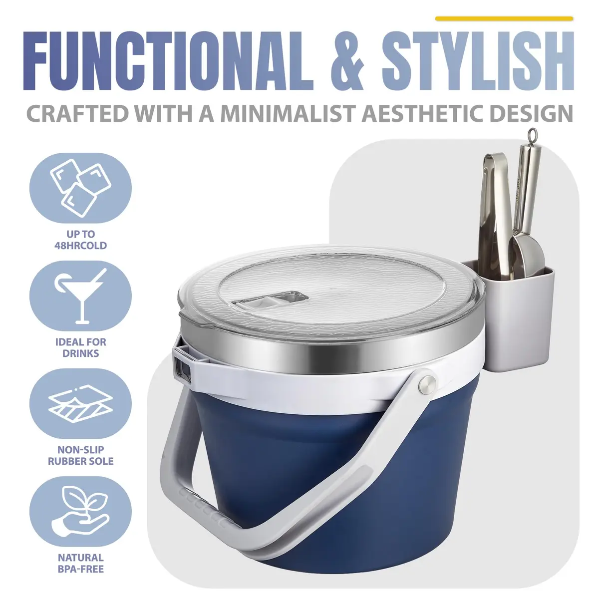 COKTIK 7L Vacuum Insulated Ice Bucket with Lid and Scoop & Tongs | Large Capacity Stainless Steel Beverage Bucket for Parties - view 6