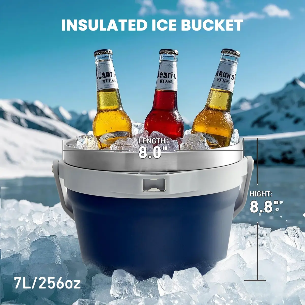 COKTIK 7L Vacuum Insulated Ice Bucket with Lid and Scoop & Tongs | Large Capacity Stainless Steel Beverage Bucket for Parties - view 2