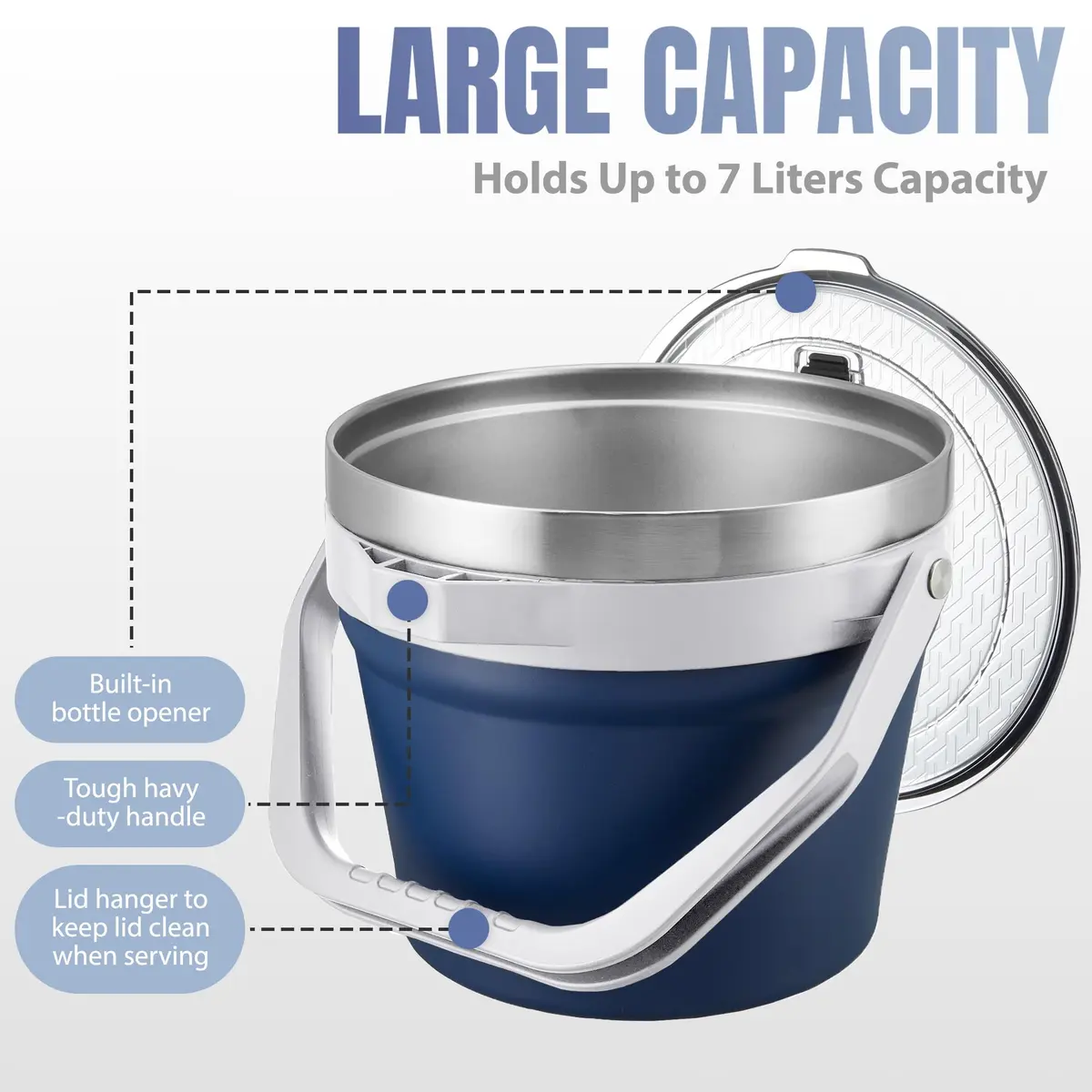 COKTIK 7L Vacuum Insulated Ice Bucket with Lid and Scoop & Tongs | Large Capacity Stainless Steel Beverage Bucket for Parties - view 4