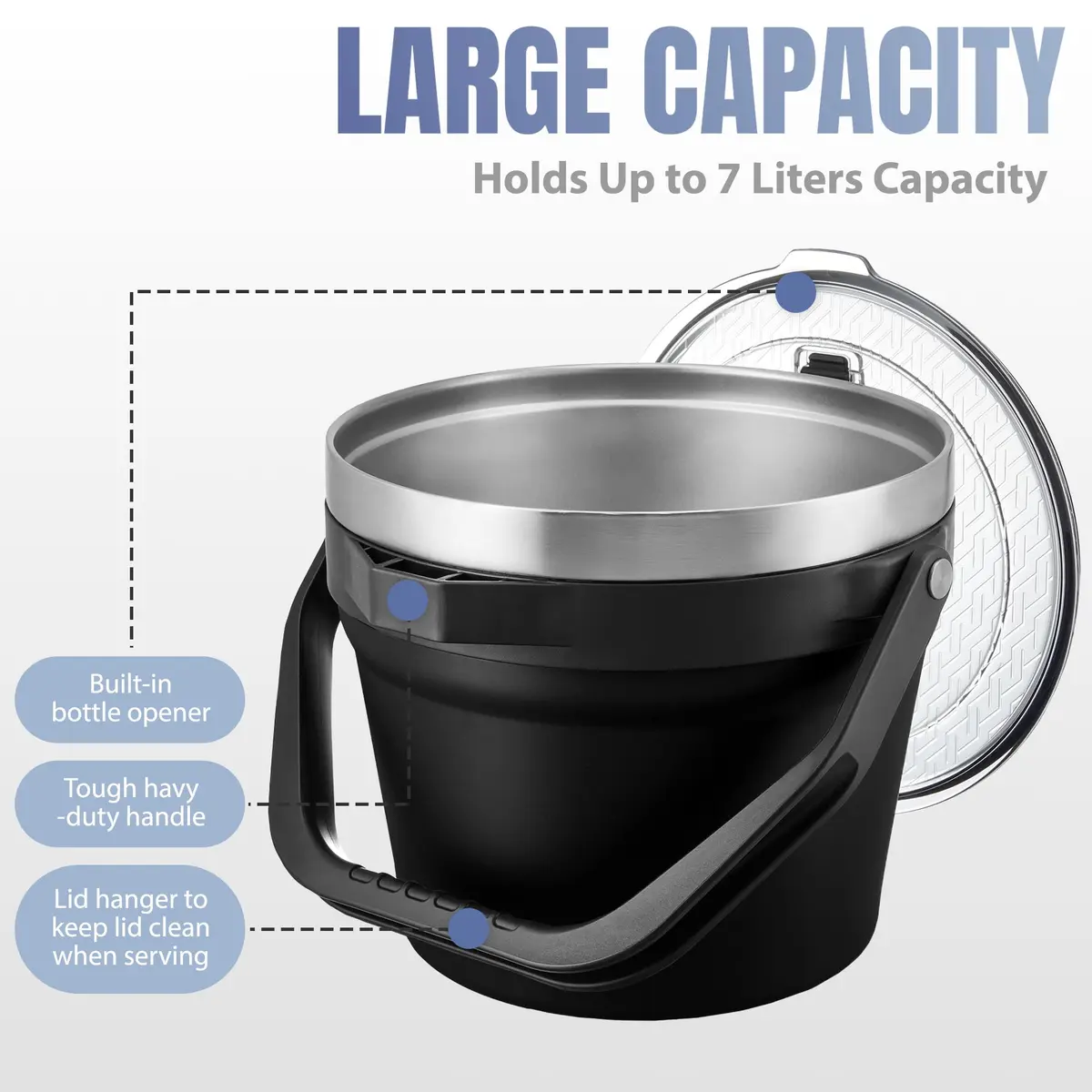 COKTIK 7L Vacuum Insulated Ice Bucket with Lid & Tongs | Large Capacity Stainless Steel Beverage Bucket for Parties - view 7