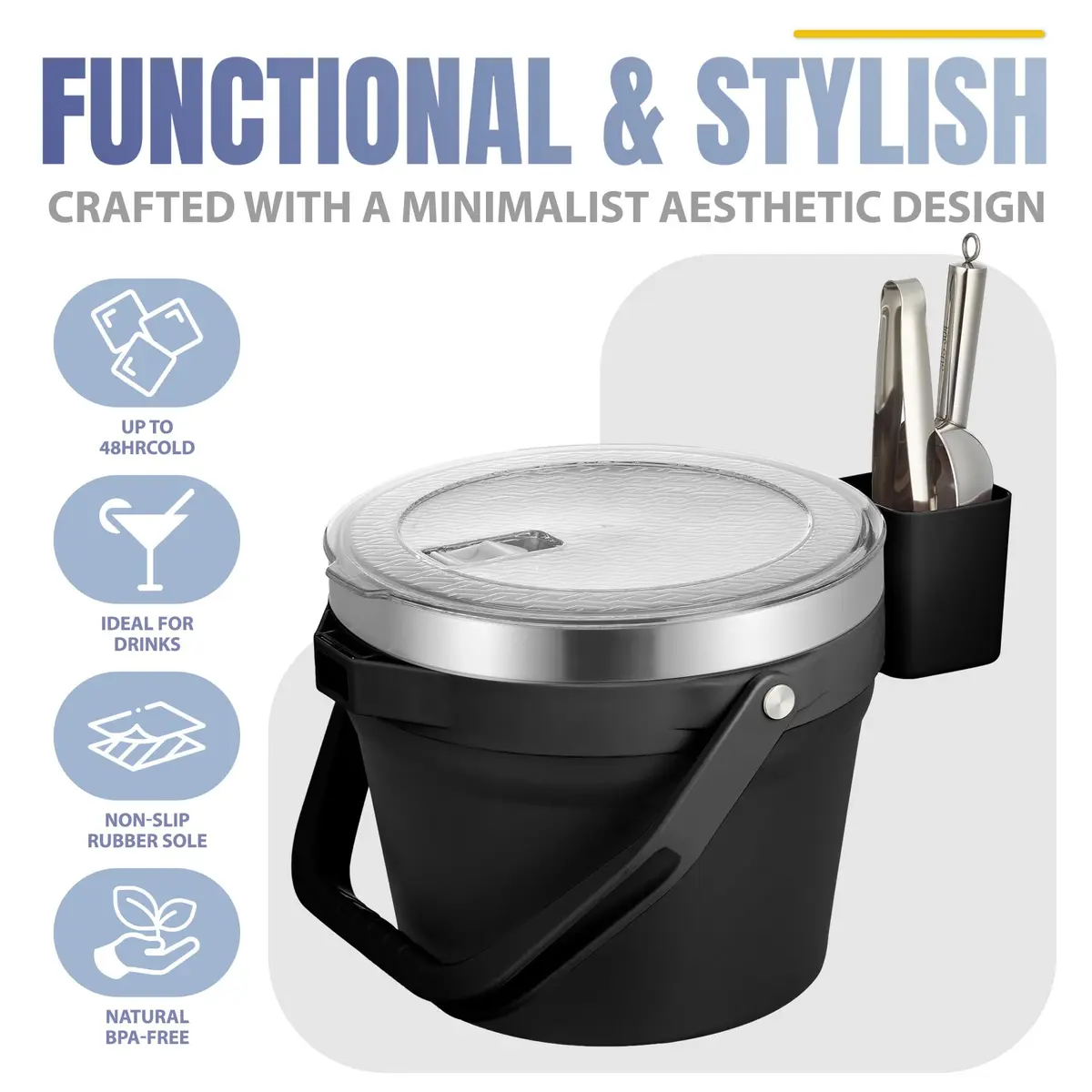 COKTIK 7L Vacuum Insulated Ice Bucket with Lid & Tongs | Large Capacity Stainless Steel Beverage Bucket for Parties - view 8