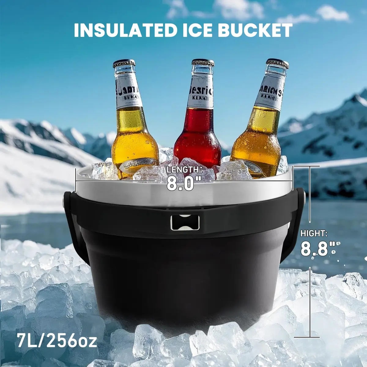 COKTIK 7L Vacuum Insulated Ice Bucket with Lid & Tongs | Large Capacity Stainless Steel Beverage Bucket for Parties - view 2