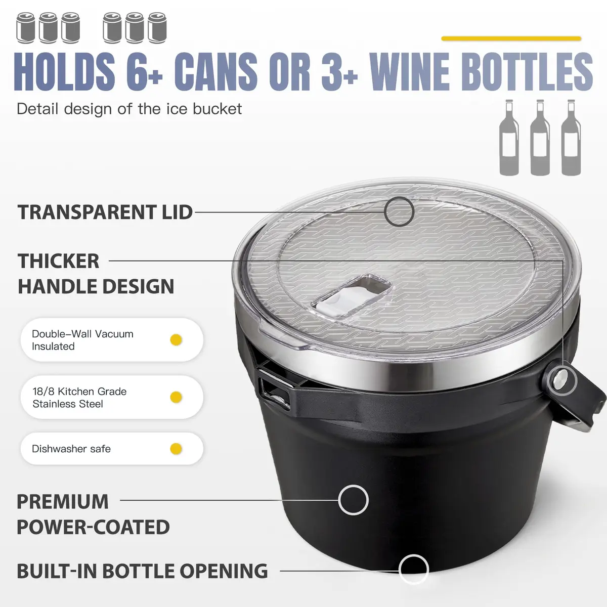 COKTIK 7L Vacuum Insulated Ice Bucket with Lid & Tongs | Large Capacity Stainless Steel Beverage Bucket for Parties - view 3