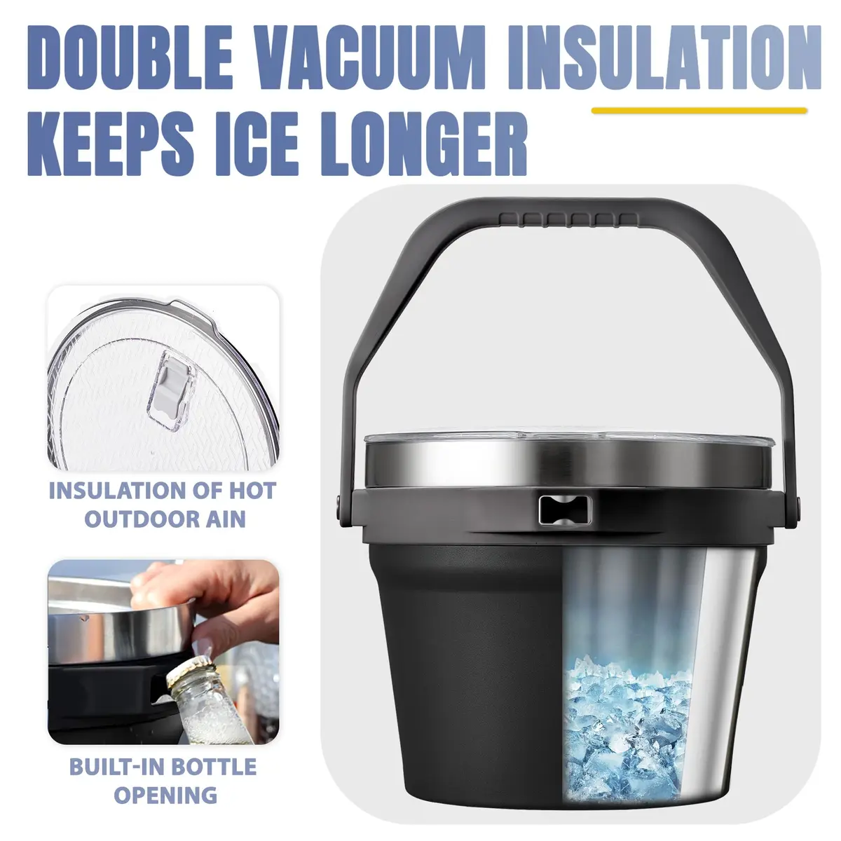 COKTIK 7L Vacuum Insulated Ice Bucket with Lid & Tongs | Large Capacity Stainless Steel Beverage Bucket for Parties - view 4