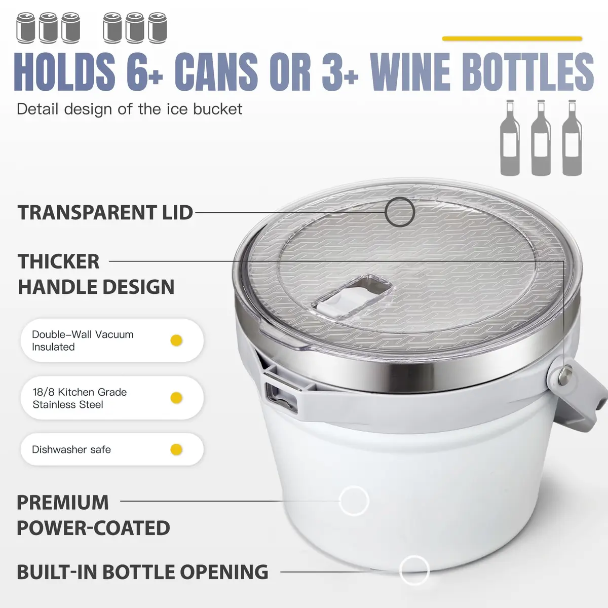 COKTIK 7L Vacuum Insulated Ice Bucket with Lid & Tongs | Large Capacity Stainless Steel Beverage Bucket for Parties - view 4