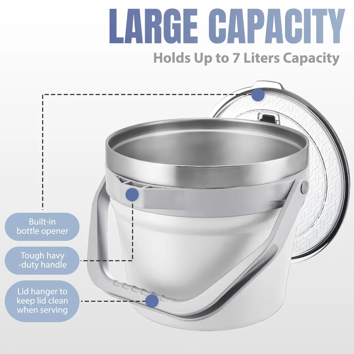 COKTIK 7L Vacuum Insulated Ice Bucket with Lid & Tongs | Large Capacity Stainless Steel Beverage Bucket for Parties - view 6