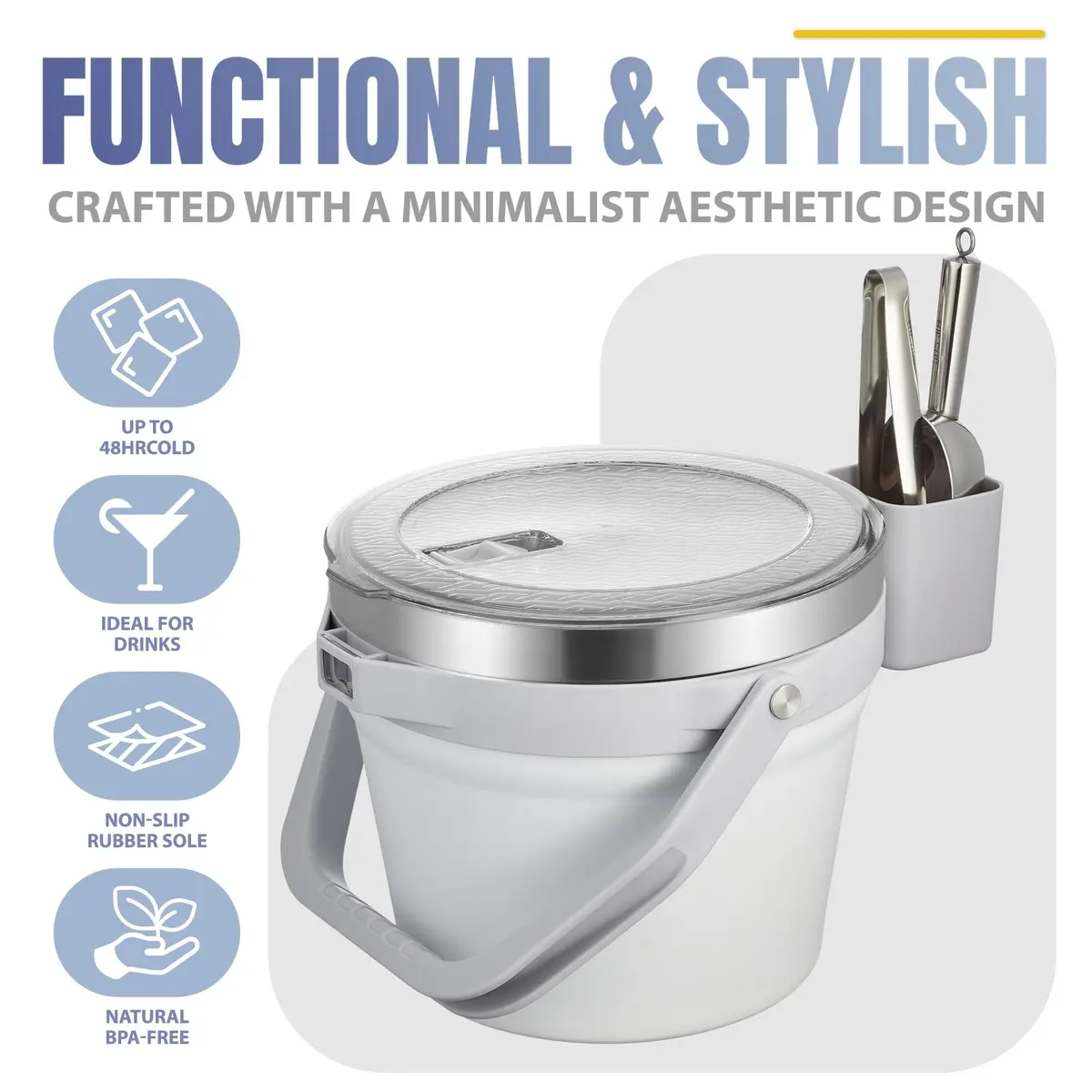 COKTIK 7L Vacuum Insulated Ice Bucket with Lid & Tongs | Large Capacity Stainless Steel Beverage Bucket for Parties - view 8