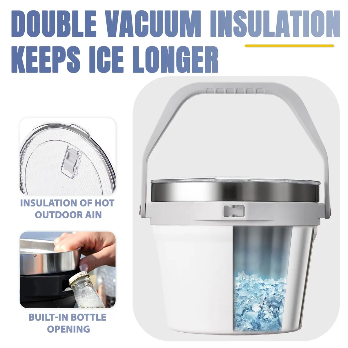 COKTIK 7L Vacuum Insulated Ice Bucket with Lid & Tongs | Large Capacity Stainless Steel Beverage Bucket for Parties - view 3