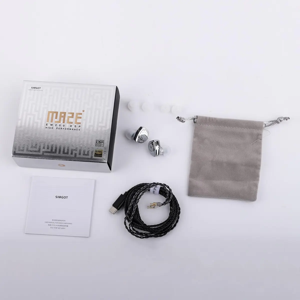 Linsoul SIMGOT EW200 In-Ear Earphones with 10mm SCP Diaphragm Dynamic Driver, 16Ω Impedance, 126dB Sensitivity | Silver Metal Body, Detachable 0.78mm 2-pin Silver-Plated OFC Cable - view 6