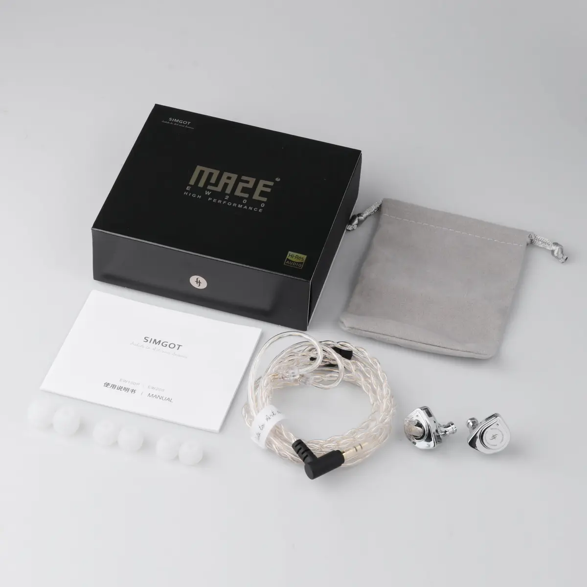Linsoul SIMGOT EW200 In-Ear Earphones with 10mm SCP Diaphragm Dynamic Driver, Silver | 10mm Dynamic Driver, 16Ω Impedance, 126dB Sensitivity - view 6