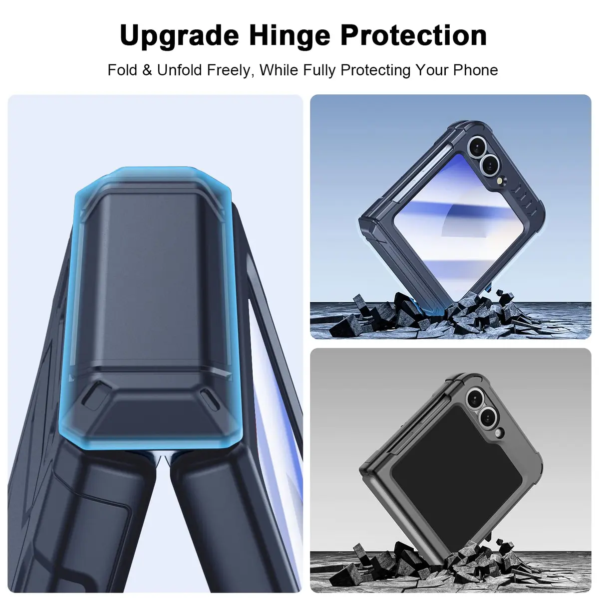 spoovcto Military-Grade Protection Case for Samsung Galaxy Z Flip 6 & Flip 7 FE with Hinge Protection & Screen Protector (Dark Blue) - view 4