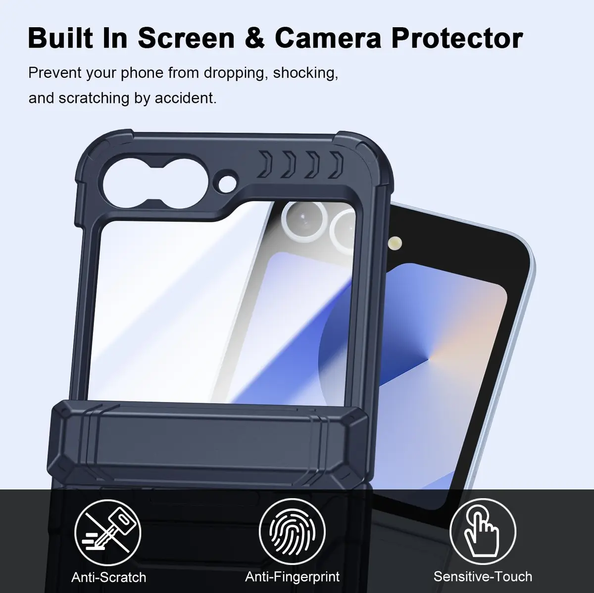 spoovcto Military-Grade Protection Case for Samsung Galaxy Z Flip 6 & Flip 7 FE with Hinge Protection & Screen Protector (Dark Blue) - view 5