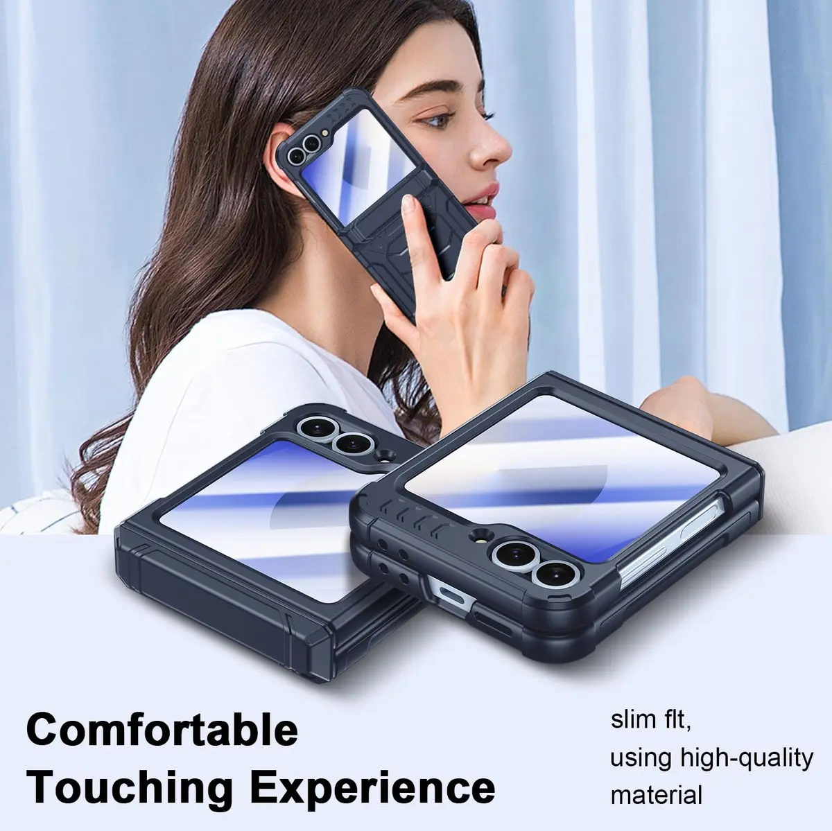 spoovcto Military-Grade Protection Case for Samsung Galaxy Z Flip 6 & Flip 7 FE with Hinge Protection & Screen Protector (Dark Blue) - view 7