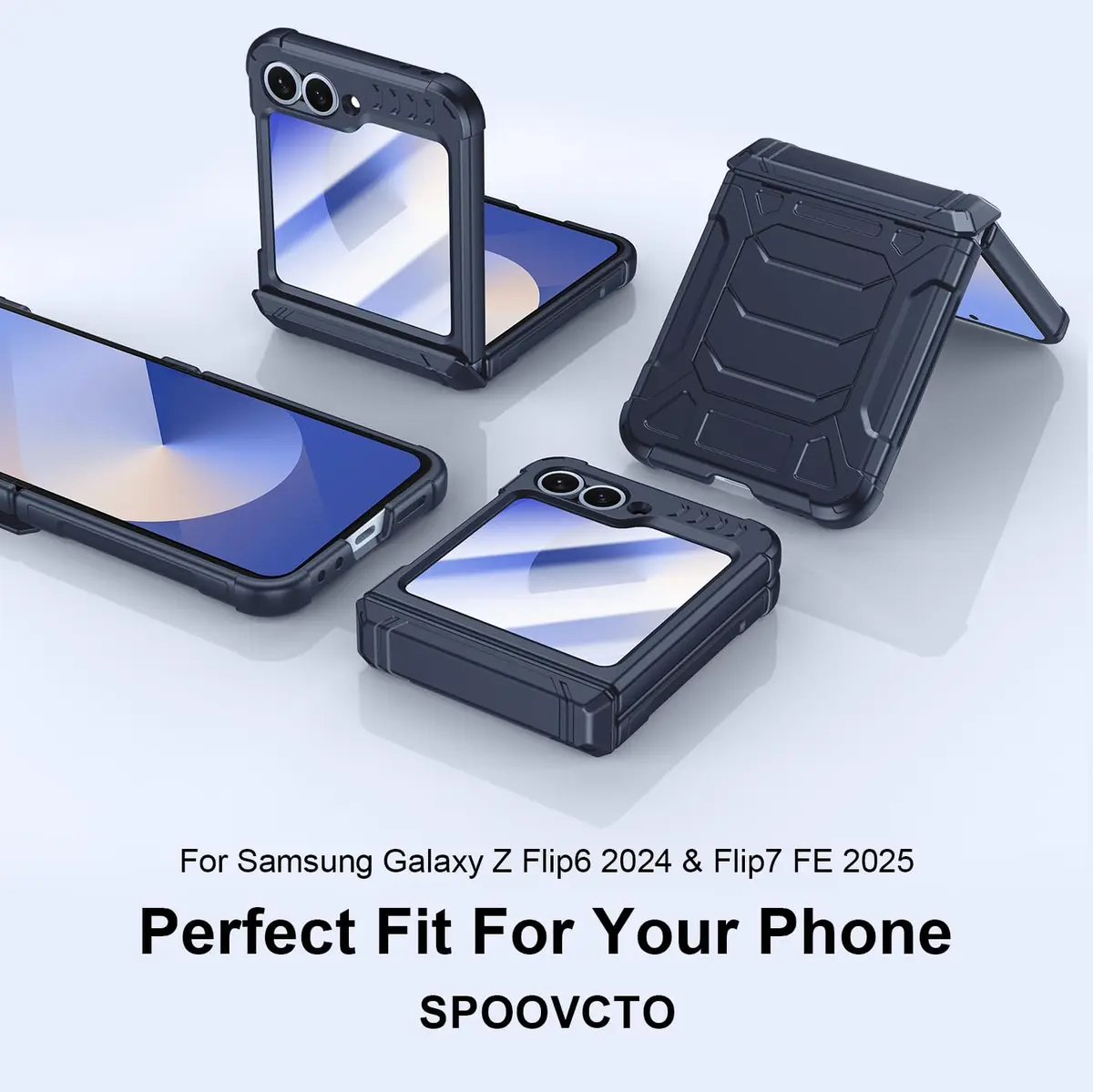 spoovcto Military-Grade Protection Case for Samsung Galaxy Z Flip 6 & Flip 7 FE with Hinge Protection & Screen Protector (Dark Blue) - view 2