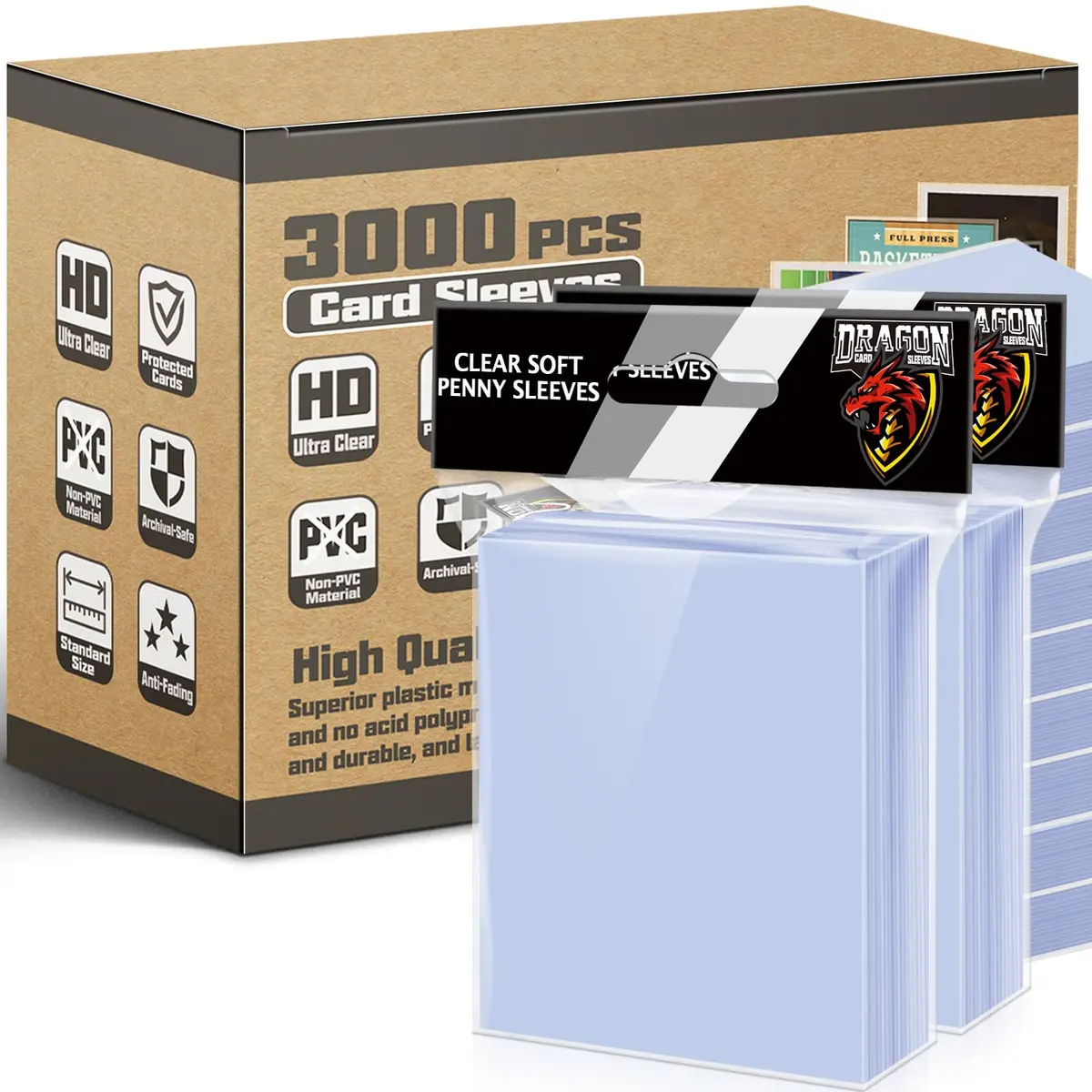 Kitoyz 3000 Count Card Sleeves & Top Loaders | Bulk Value for Large Collections - main product image
