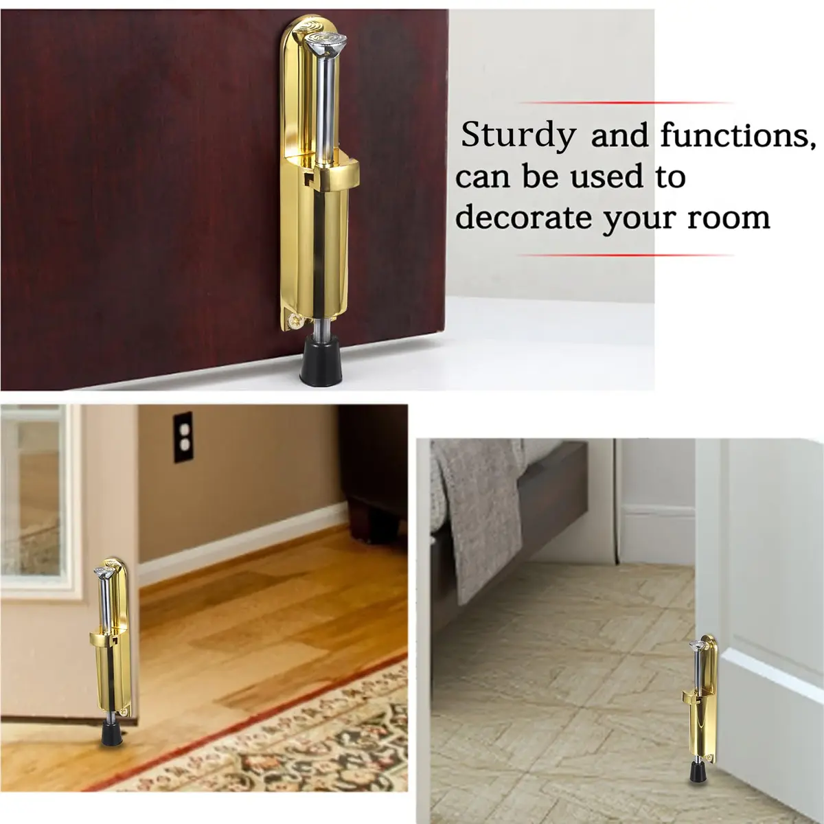 Sumnacon Kickdown Door Stop - Stainless Steel Heavy Duty Rubber Floor Stopper, Gold | Easy Step On/Off, Adjustable, Spring Loaded, Durable - view 2