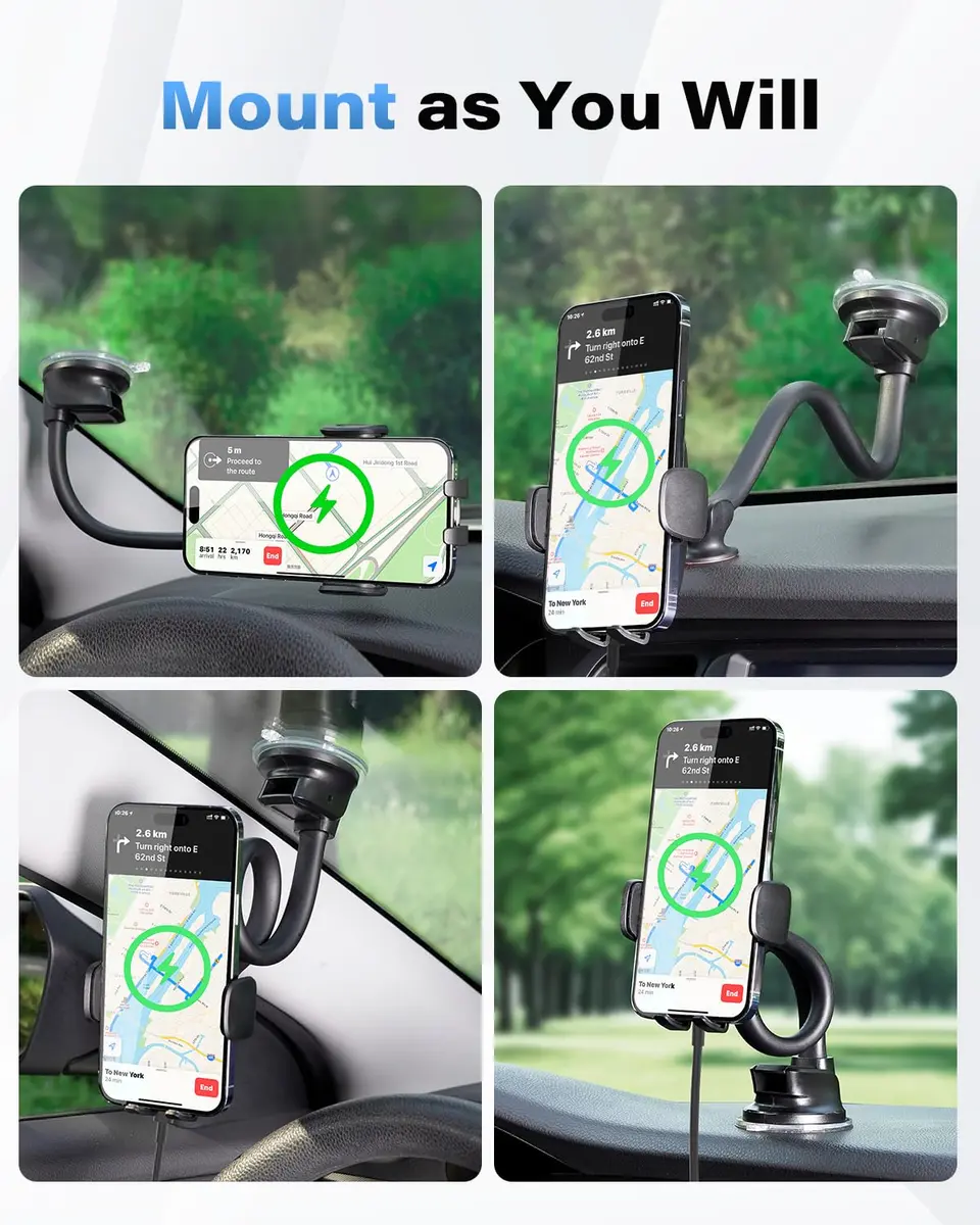 1Zero Solid Car Truck Phone Mount Holder 14" Arm | Wireless Charger & Secure Fit - view 5