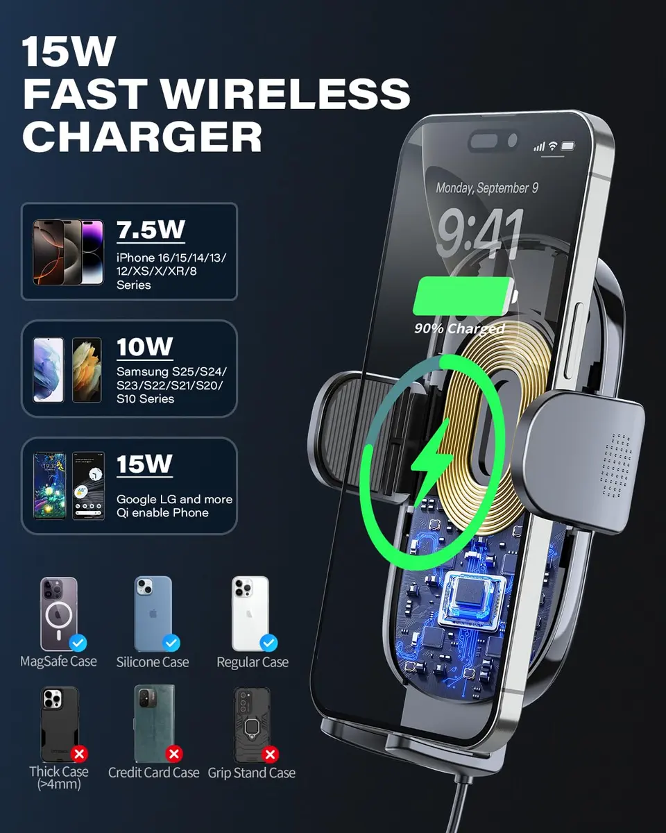 1Zero Solid Car Truck Phone Mount Holder 14" Arm | Wireless Charger & Secure Fit - view 6